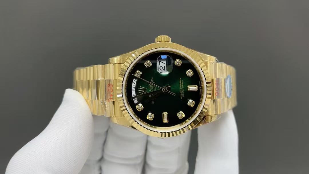 Rolex-Style Day-Date 36mm Yellow Gold Tone Green Dial Watch product image 2 thumbnail