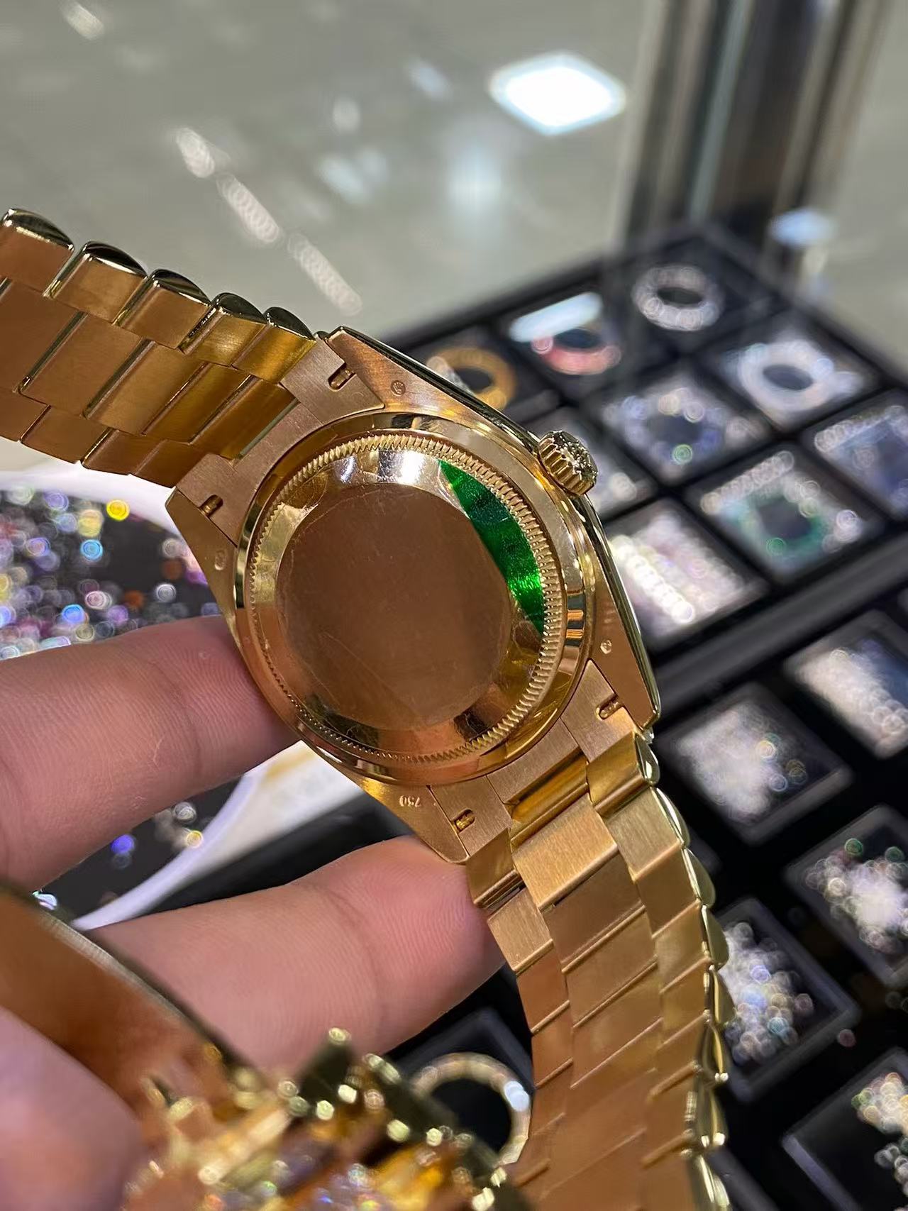 Exclusive Custom Rolex Day-Date 36mm Turquoise Dial, 18K Gold Plated, D-Moissanite Set product image 5 thumbnail