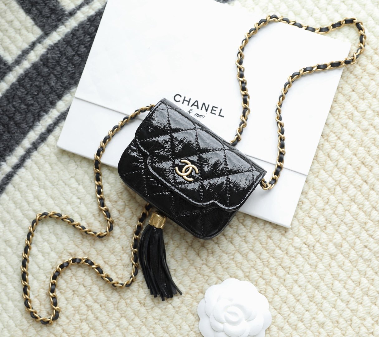     Black Quilted Tassel Mini Chain Crossbody Bag
