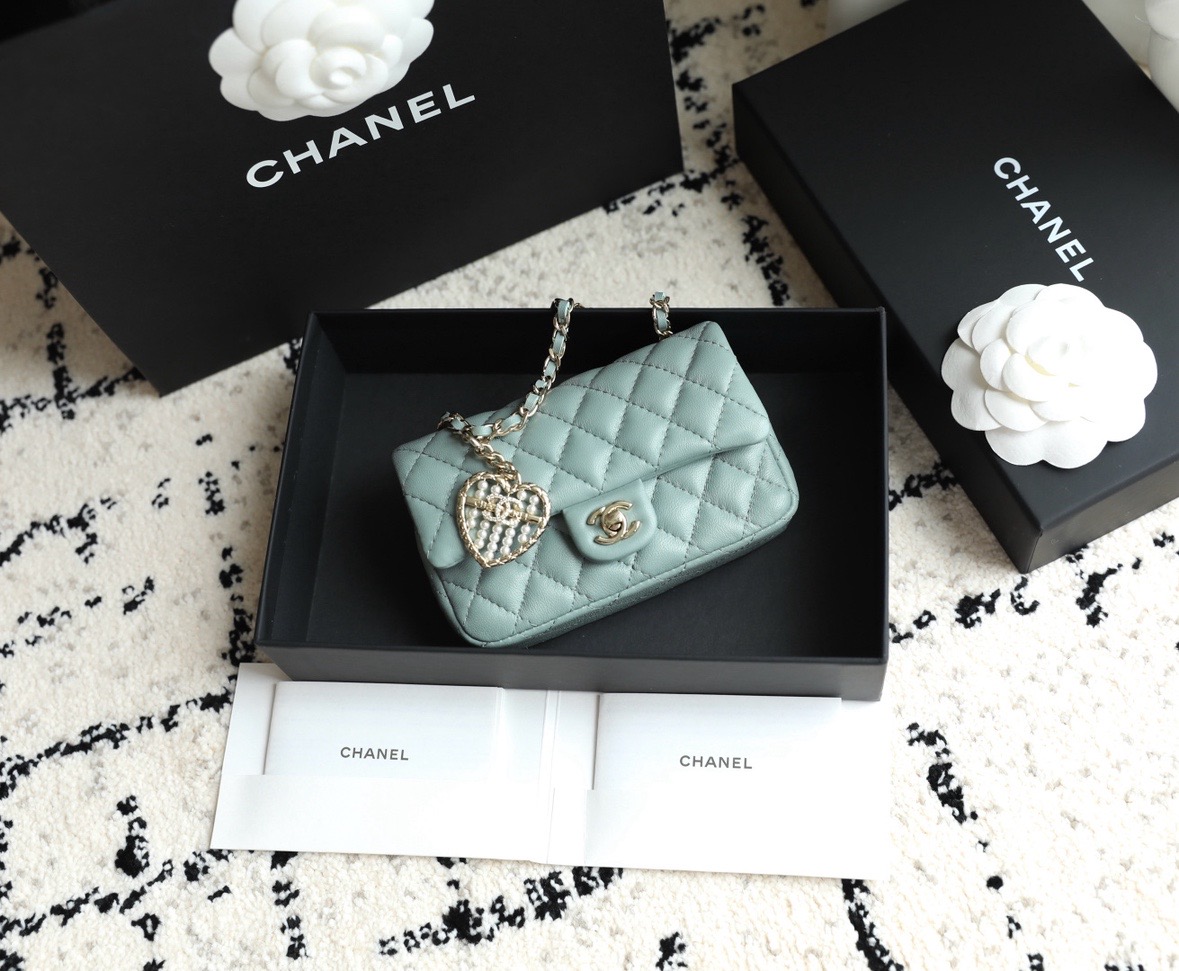     CF-Style Mini Charm Bag in Grey Blue Lambskin product image 2 thumbnail