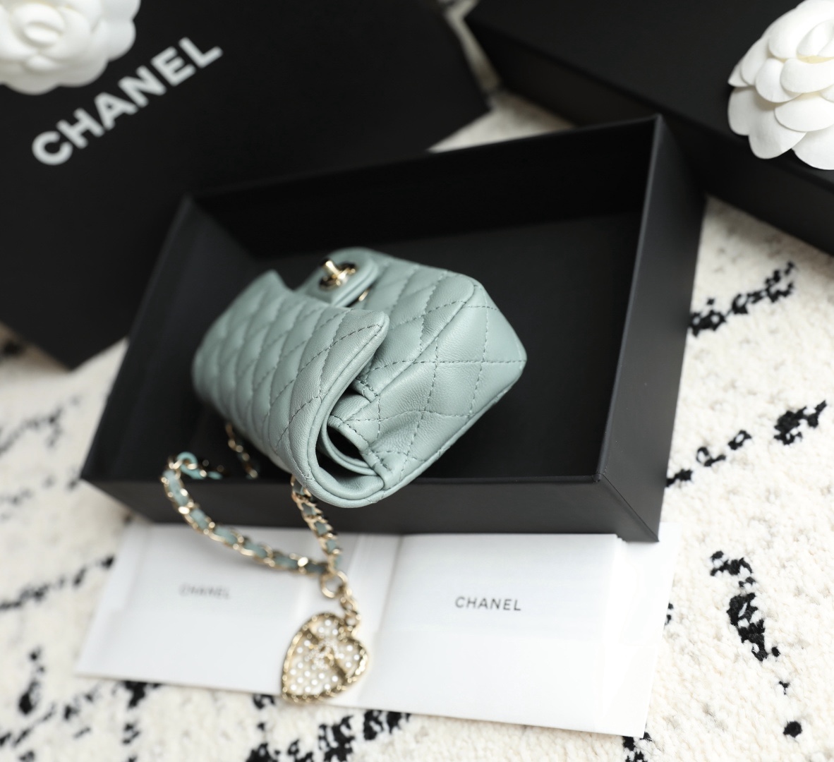     CF-Style Mini Charm Bag in Grey Blue Lambskin product image 3 thumbnail