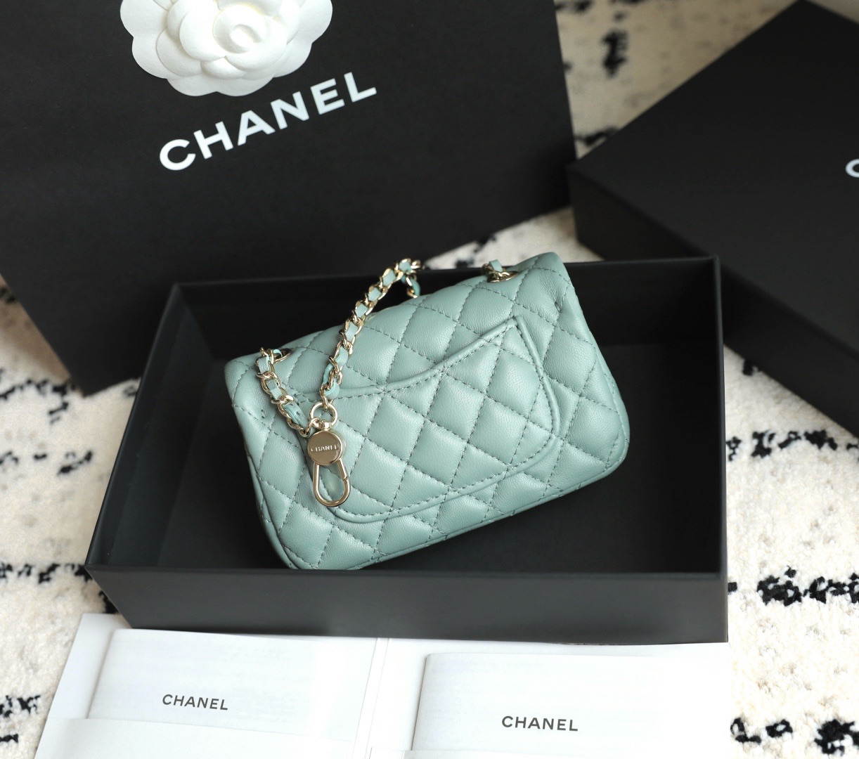    CF-Style Mini Charm Bag in Grey Blue Lambskin product image 4 thumbnail