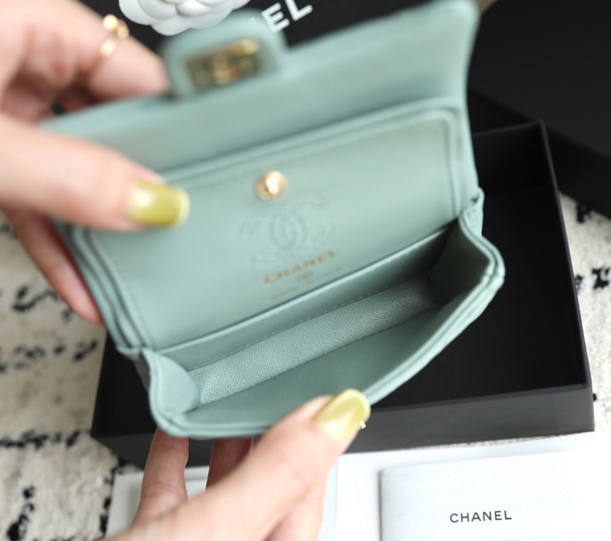     CF-Style Mini Charm Bag in Grey Blue Lambskin product image 5 thumbnail