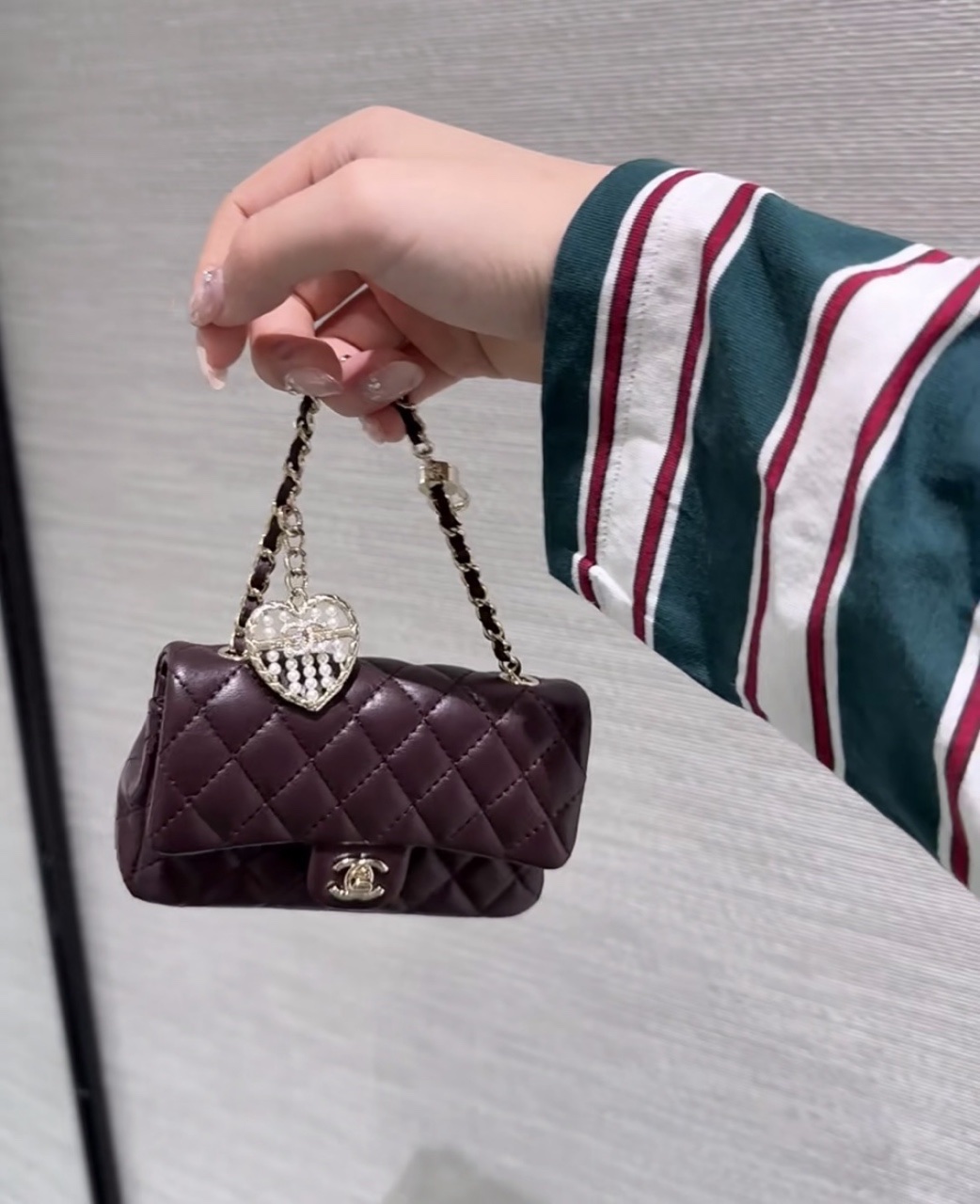     25A Burgundy Quilted Mini Charm Bag