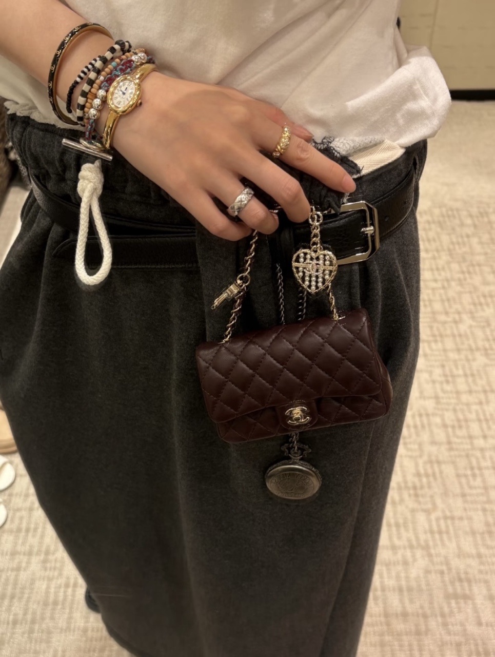     25A Burgundy Quilted Mini Charm Bag product image 5 thumbnail