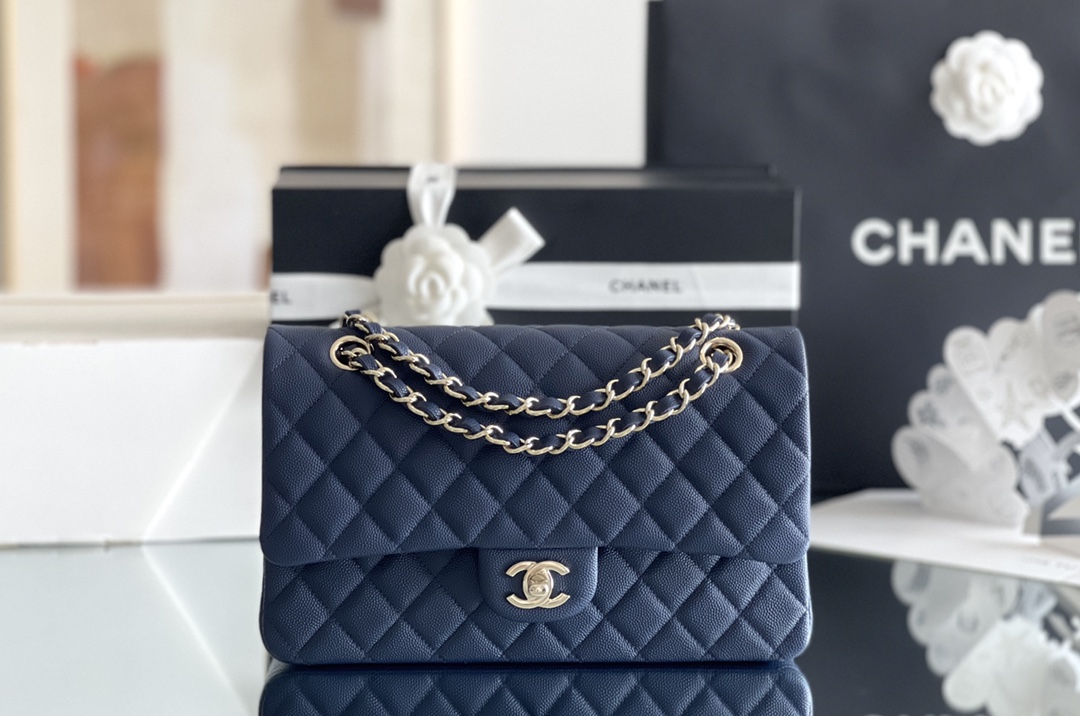     CF-Style Medium Navy Quilted Chain Shoulder Bag