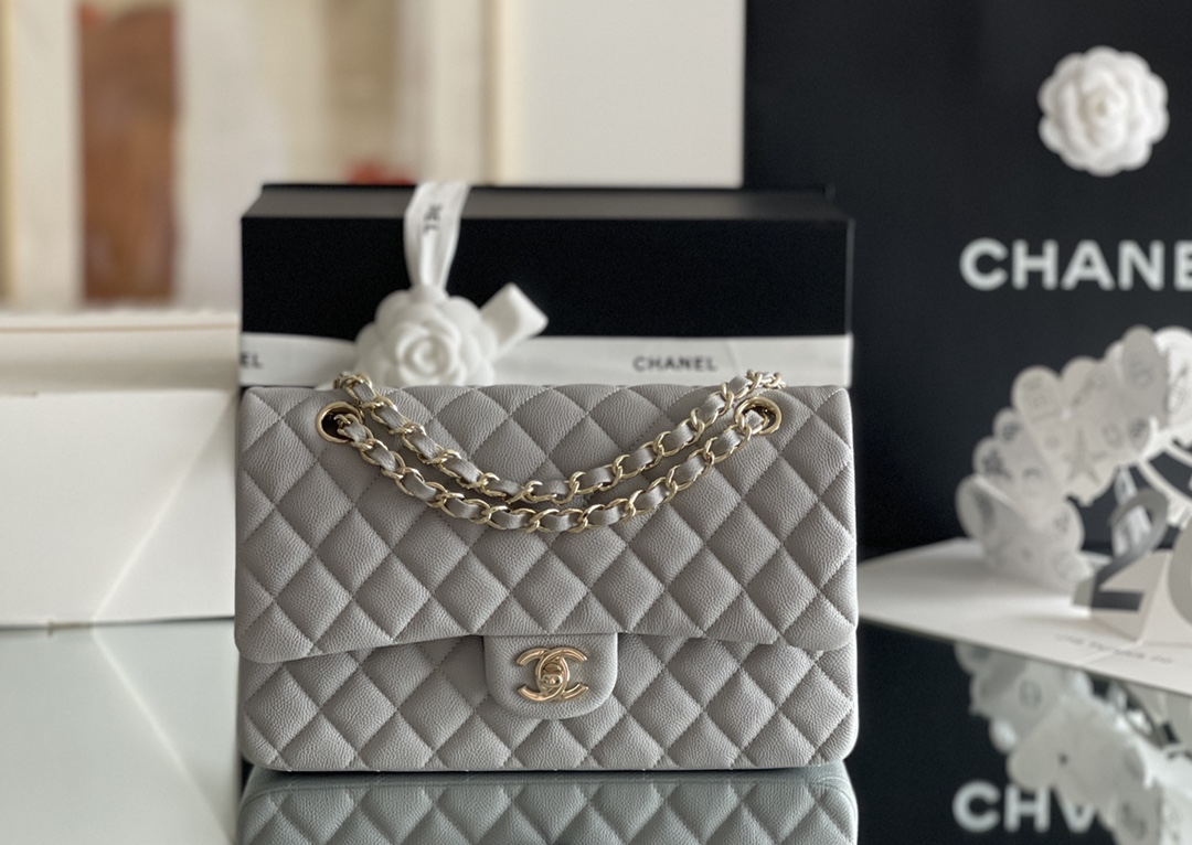    Light Grey Quilted Flap Chain Shoulder Bag