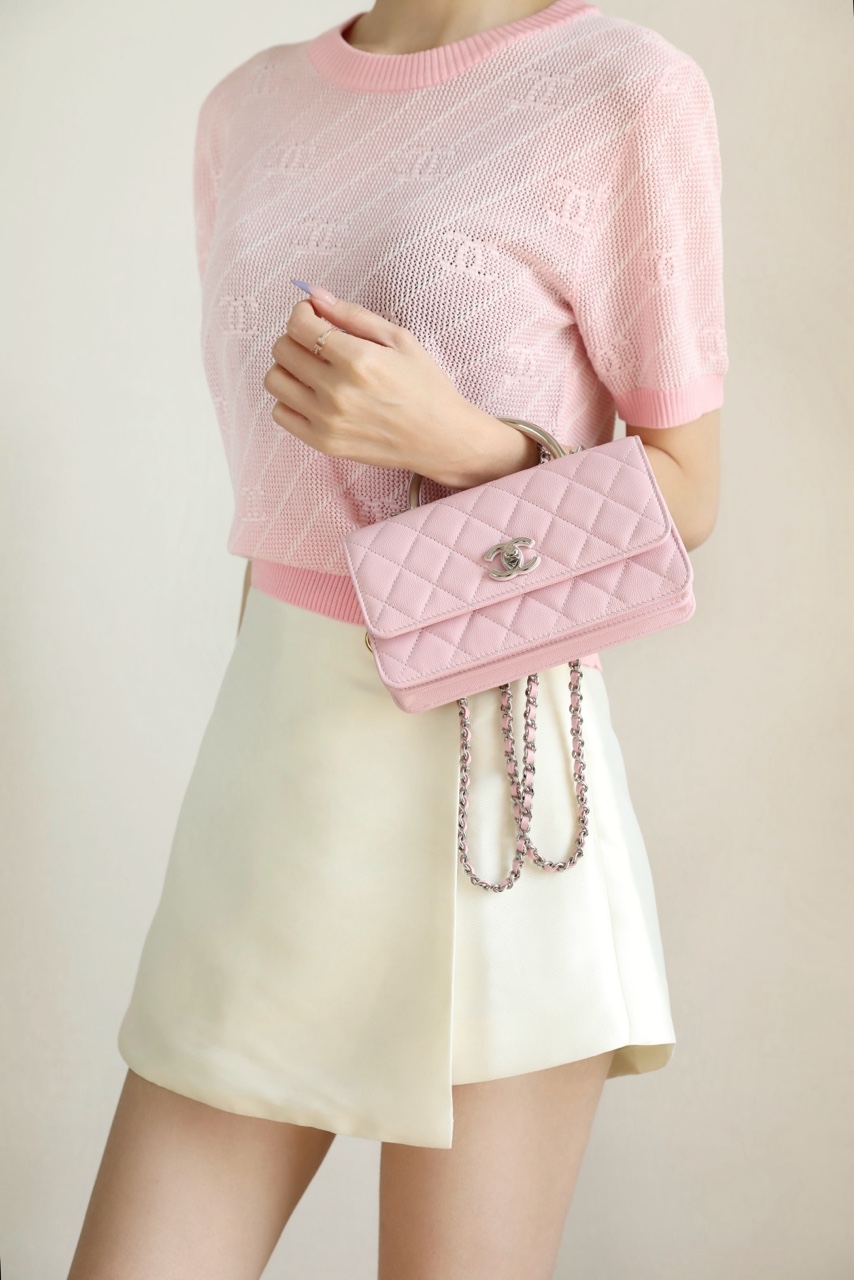     Cherry Blossom Pink Quilted Mini Top‑Handle Bag product image 4 thumbnail