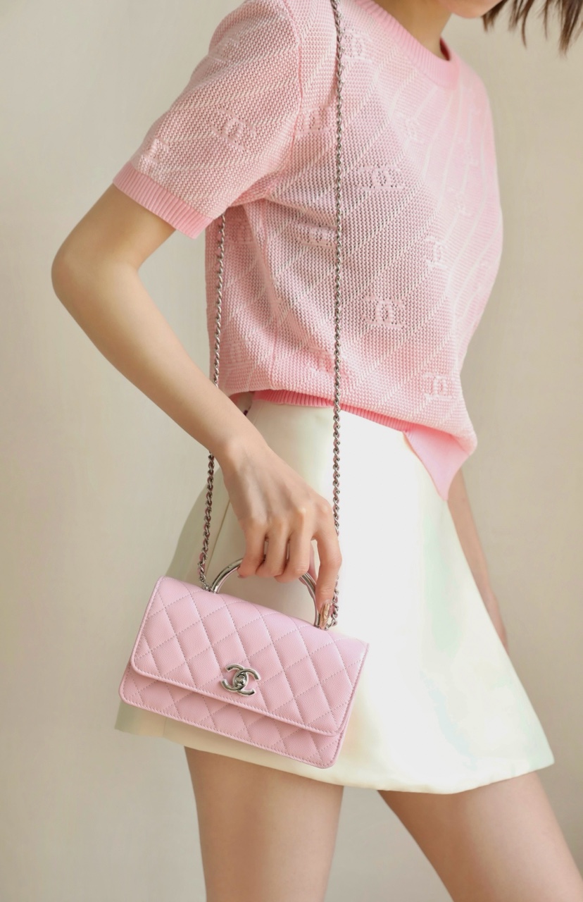     Cherry Blossom Pink Quilted Mini Top‑Handle Bag product image 5 thumbnail