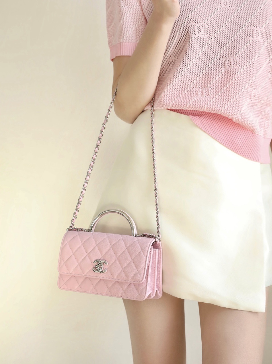     Cherry Blossom Pink Quilted Mini Top‑Handle Bag product image 6 thumbnail