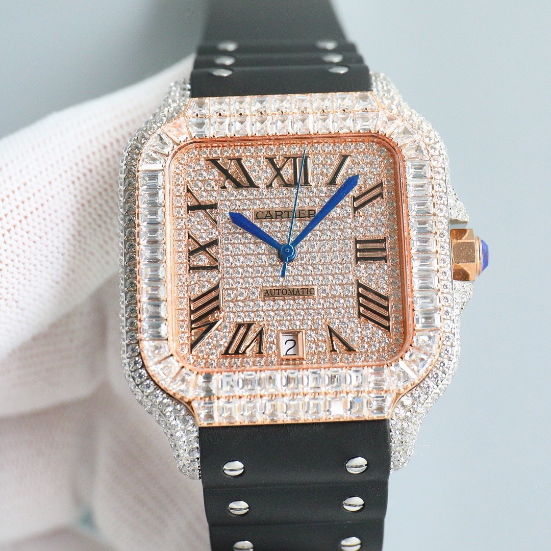 Cartier Santos Full Diamond 40mm Automatic Watch with Rubber Strap product image 2 thumbnail