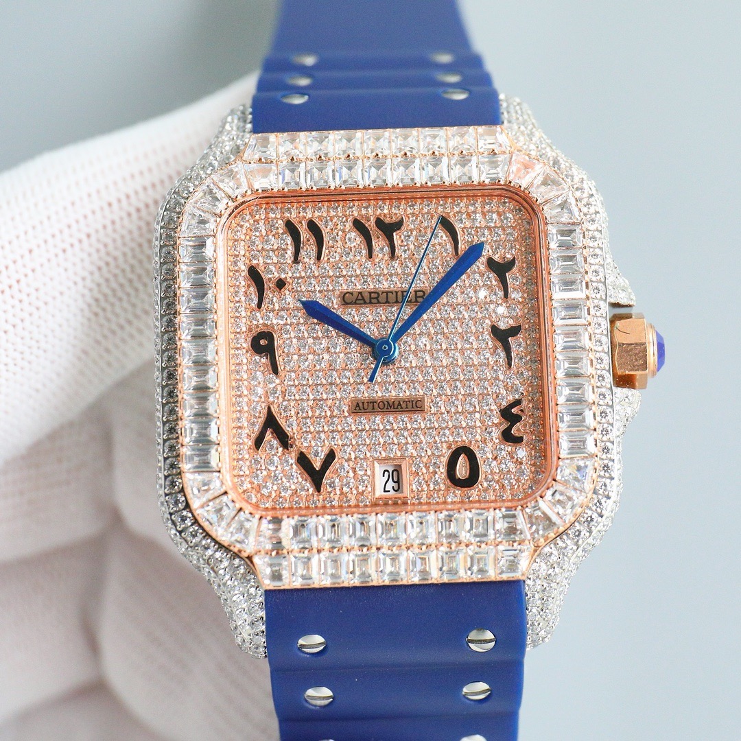 Cartier Santos Full Diamond 40mm Automatic Watch with Rubber Strap product image 3 thumbnail