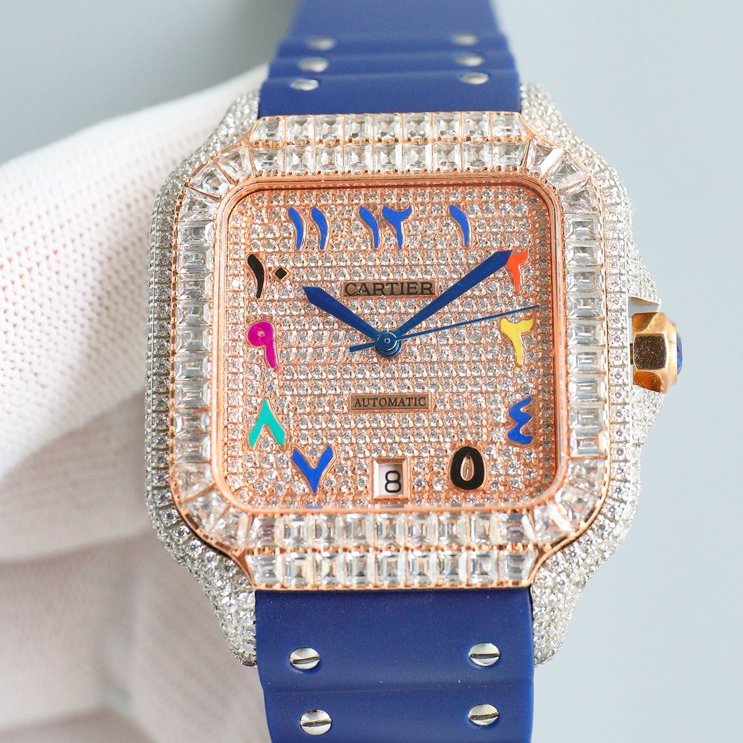 Cartier Santos Full Diamond 40mm Automatic Watch with Rubber Strap product image 4 thumbnail