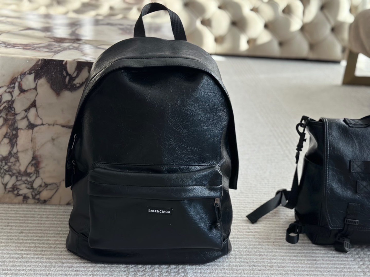     Balenciaga-Style Black Leather Backpack