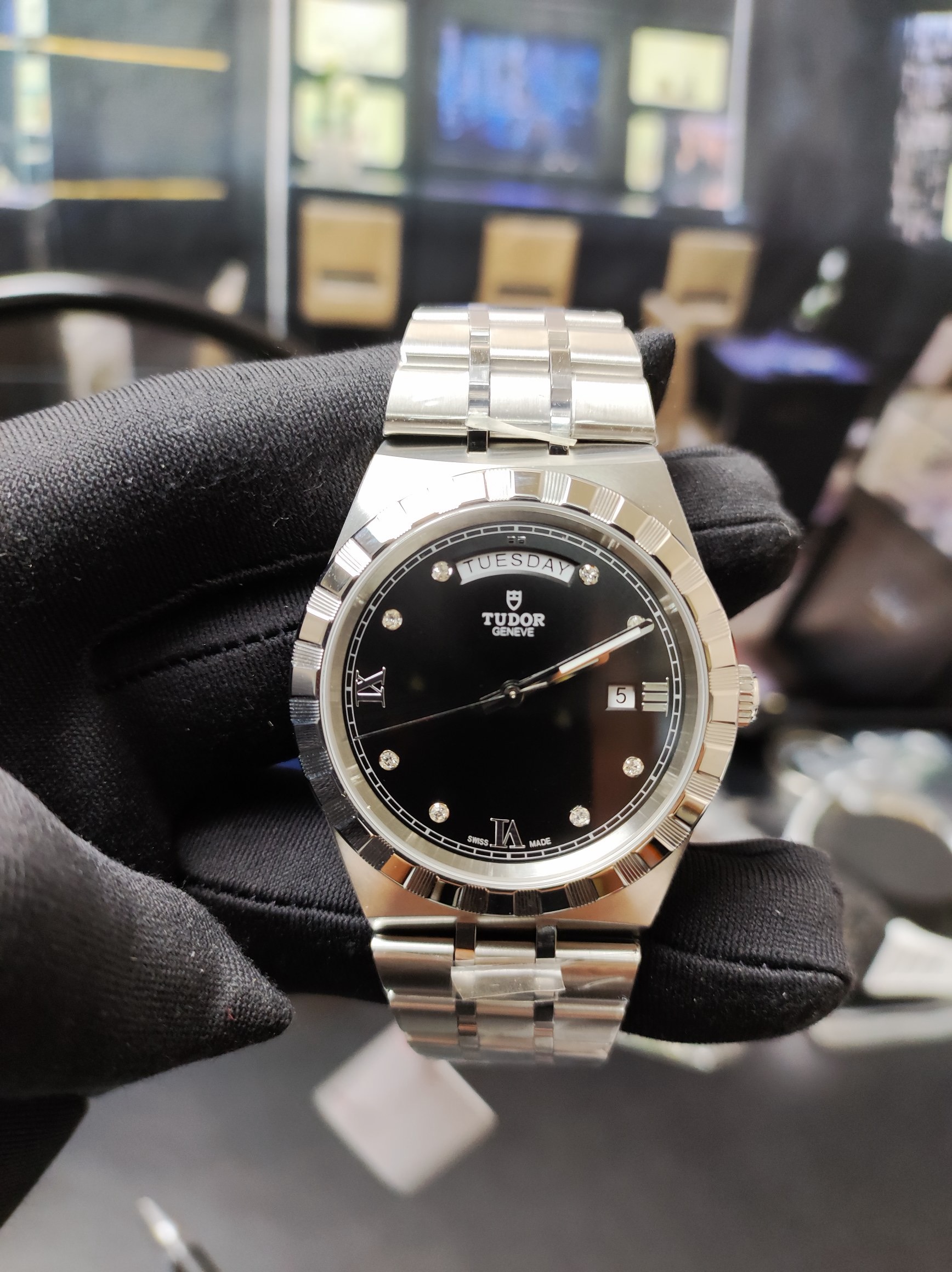 Tudor Royal Day-Date 41mm Black Dial Diamond Marker Watch