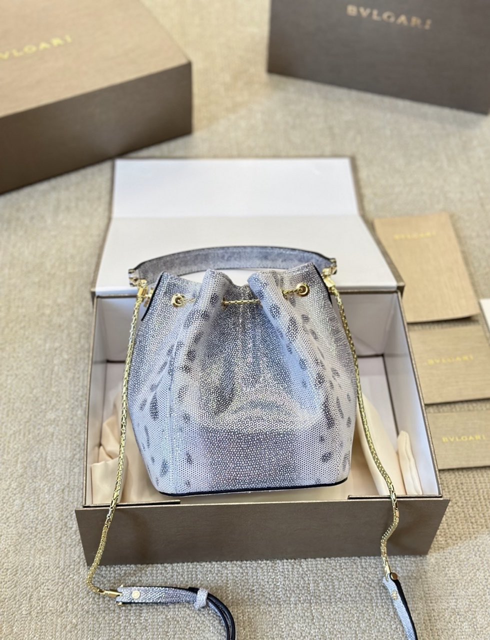 Bvlgari Limited Edition Snake-Embossed Bucket Bag with Chain Strap – Silver Shimmer product image 4 thumbnail