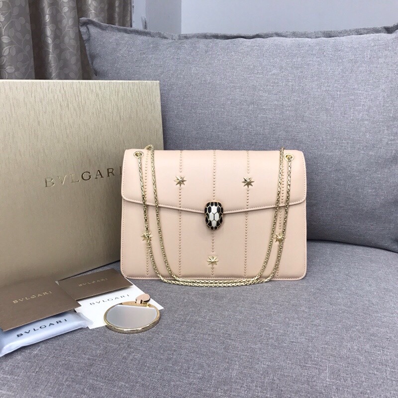 BVLGARI Serpenti Forever Winter Stars Flap Chain Shoulder Bag – Pink
