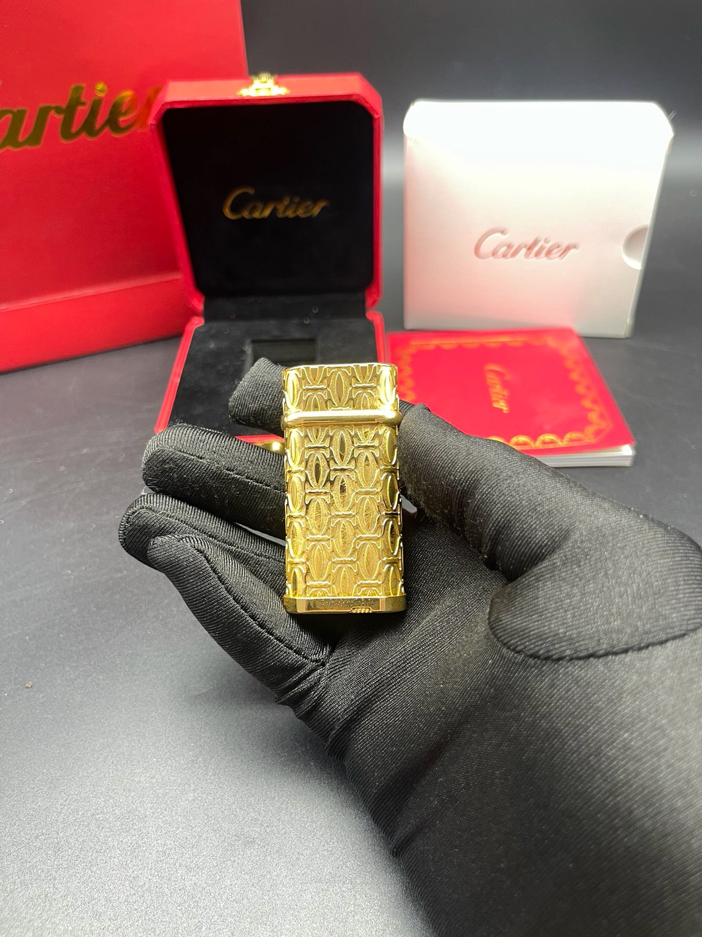 Cartier C de Cartier Gold-Tone Patterned Gas Lighter