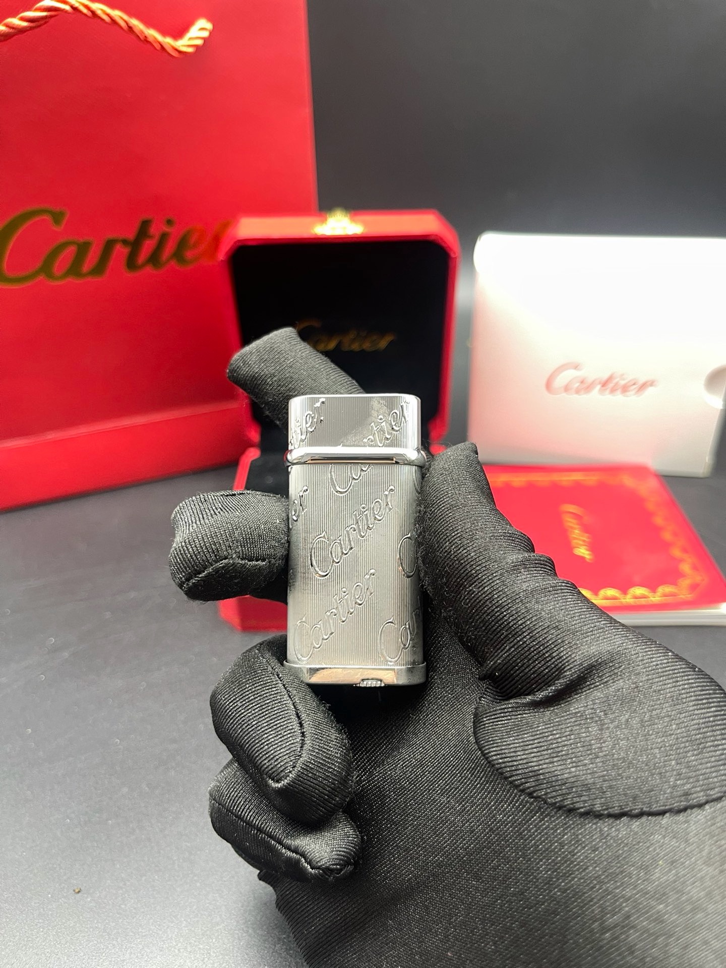 Cartier Happy Birthday Silver-Tone Logo Engraved Gas Lighter