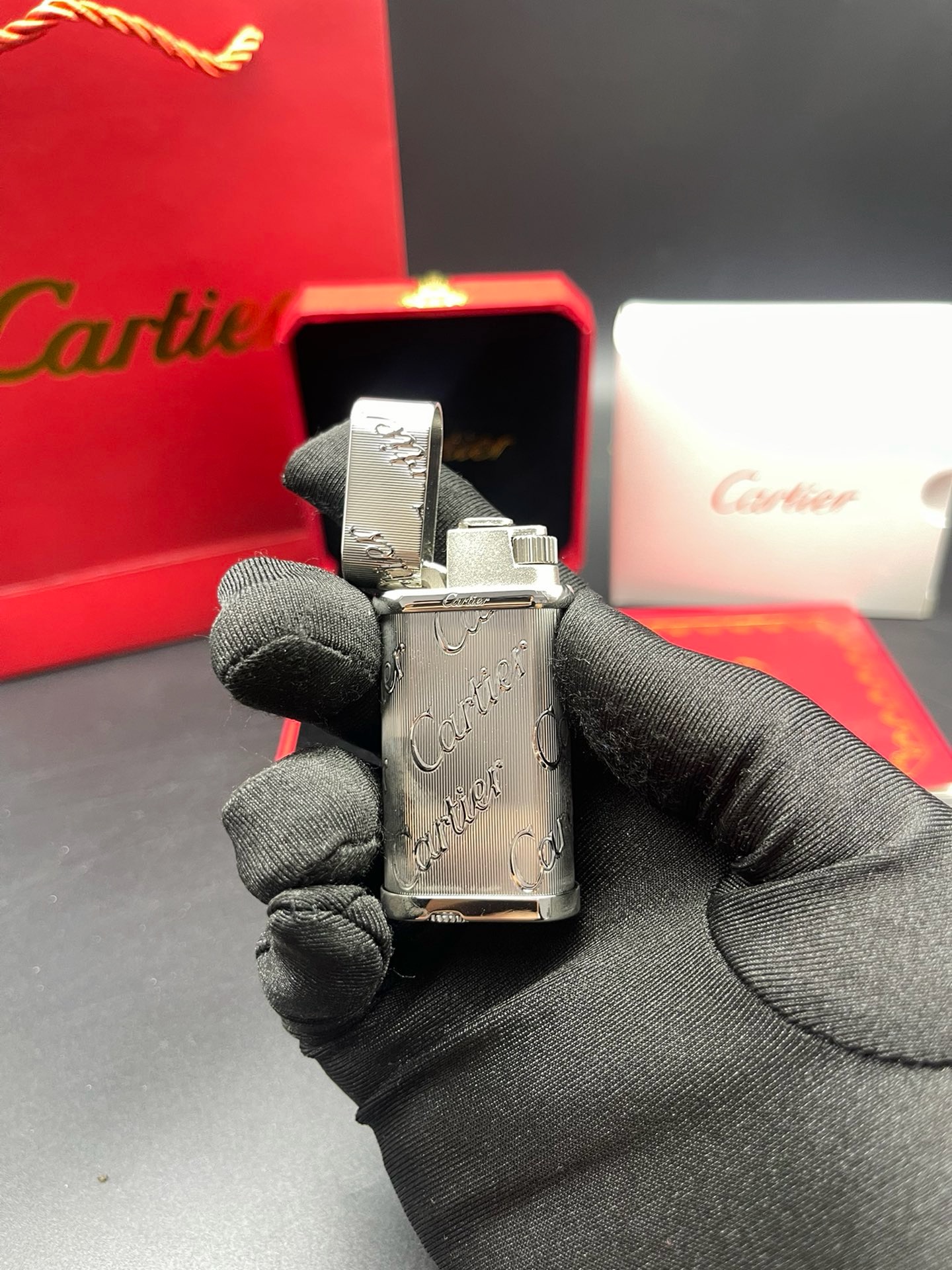 Cartier Happy Birthday Silver-Tone Logo Engraved Gas Lighter product image 2 thumbnail