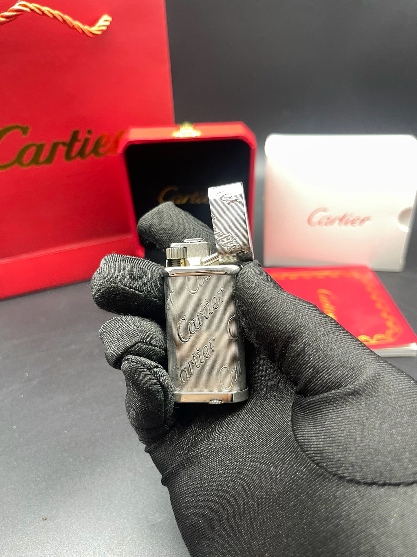 Cartier Happy Birthday Silver-Tone Logo Engraved Gas Lighter product image 3 thumbnail