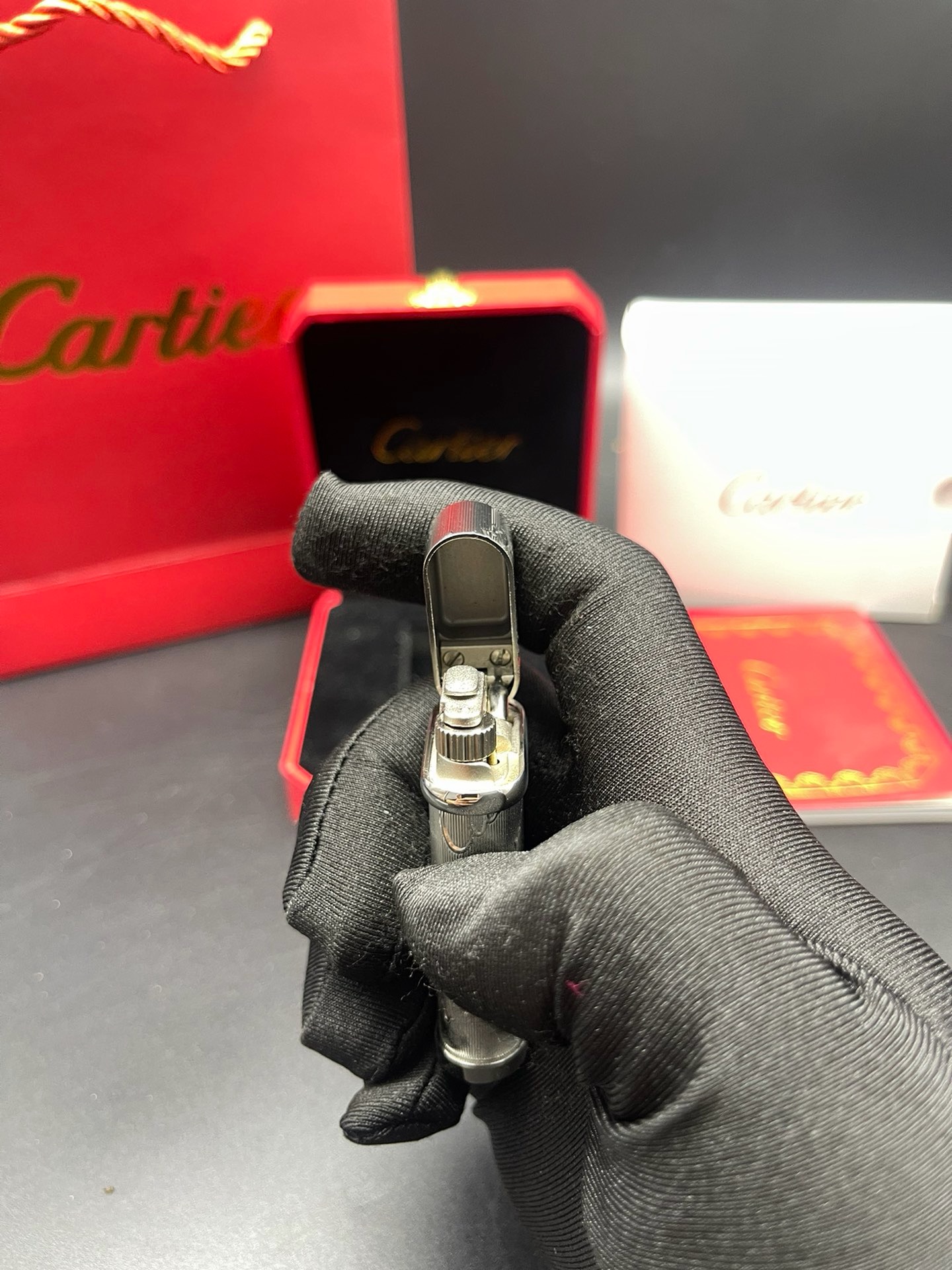 Cartier Happy Birthday Silver-Tone Logo Engraved Gas Lighter product image 4 thumbnail