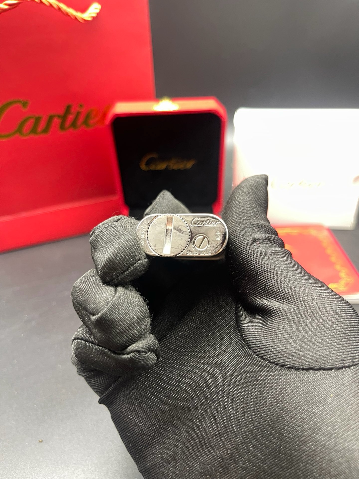 Cartier Happy Birthday Silver-Tone Logo Engraved Gas Lighter product image 5 thumbnail