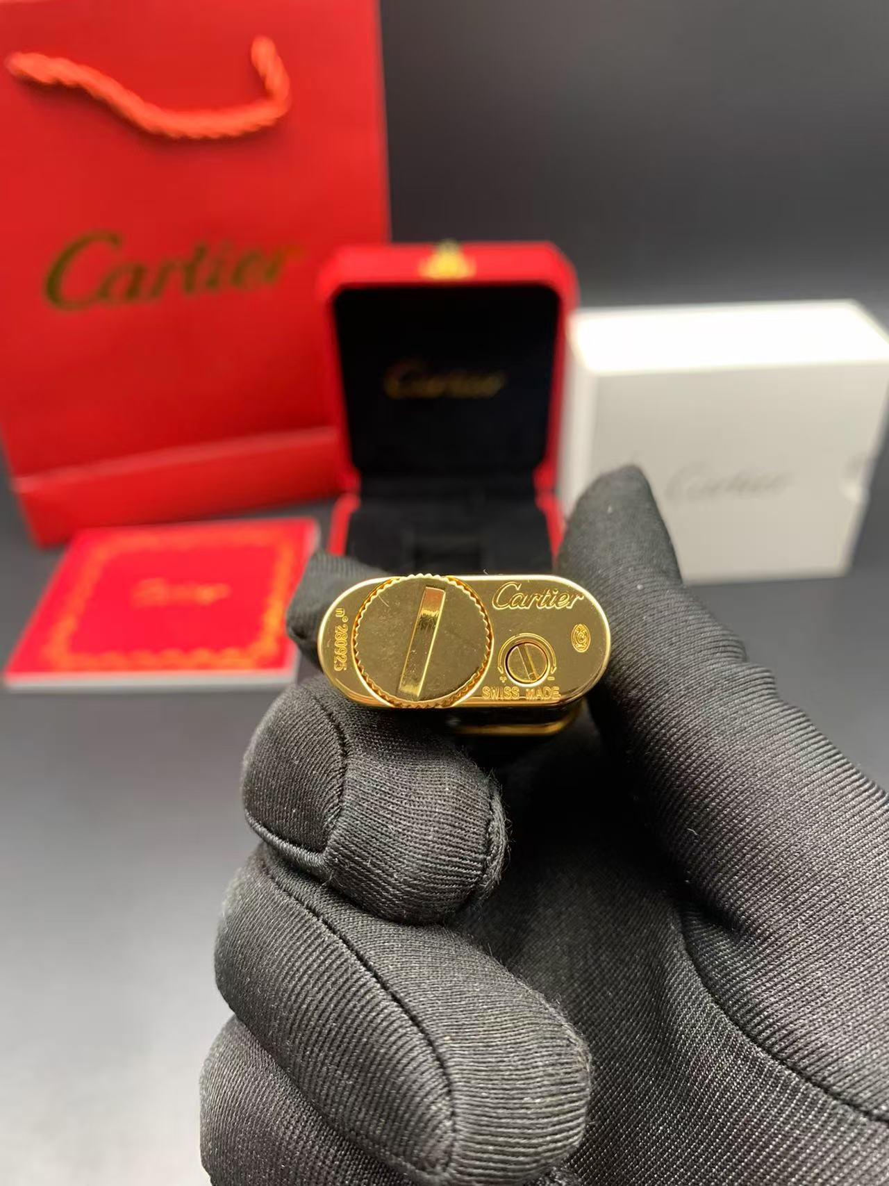 Cartier-Style Baroque Black Enamel Gold-Tone Gas Lighter product image 2 thumbnail