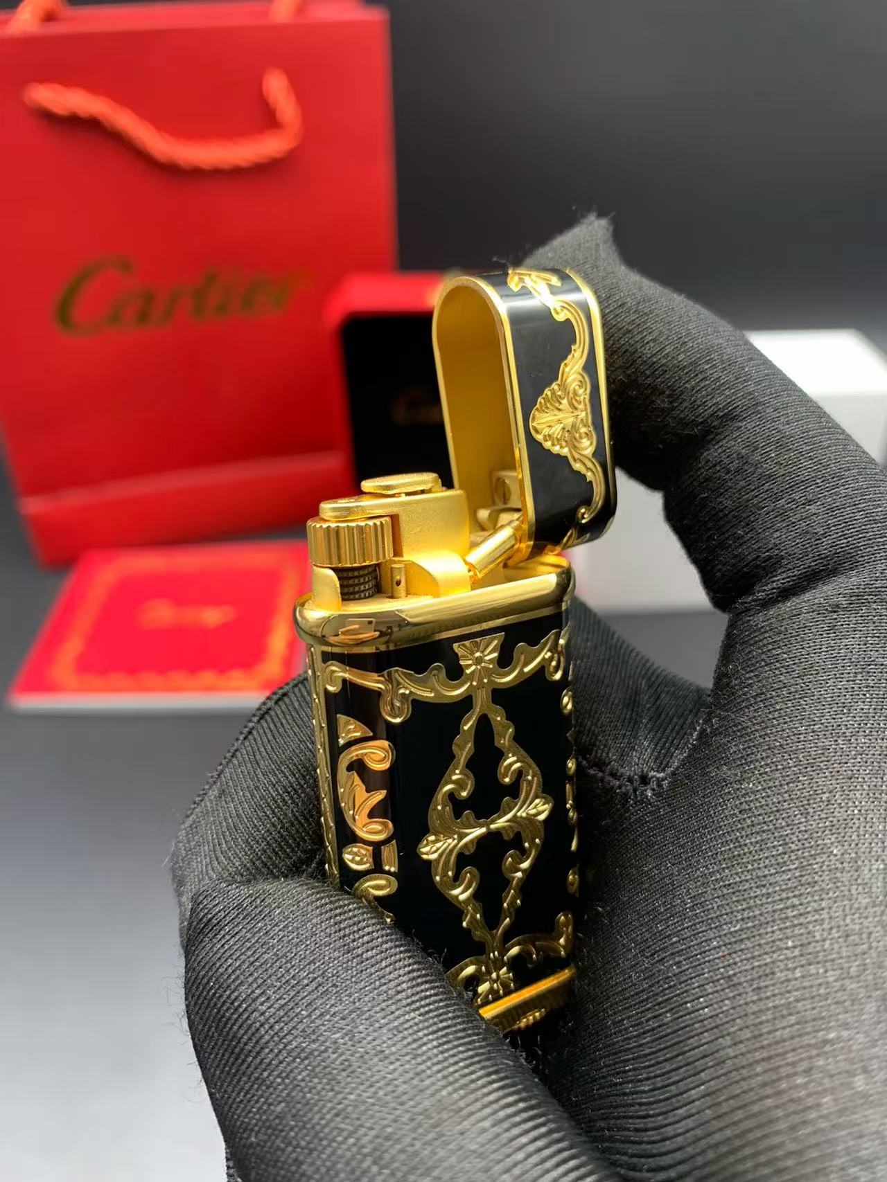 Cartier-Style Baroque Black Enamel Gold-Tone Gas Lighter product image 5 thumbnail