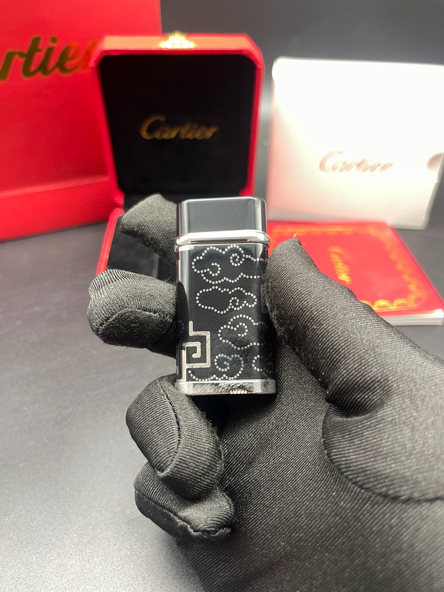 Cartier Black Enamel Auspicious Cloud Pattern Gas Lighter