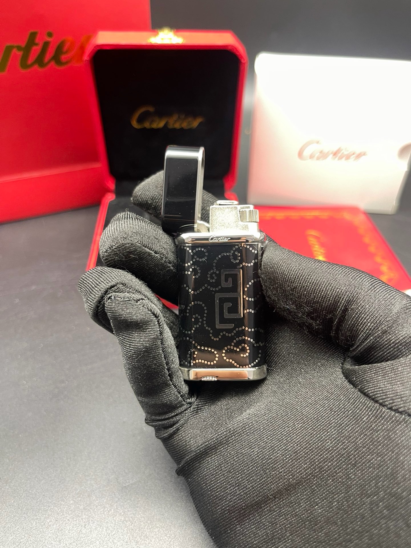 Cartier Black Enamel Auspicious Cloud Pattern Gas Lighter product image 2 thumbnail