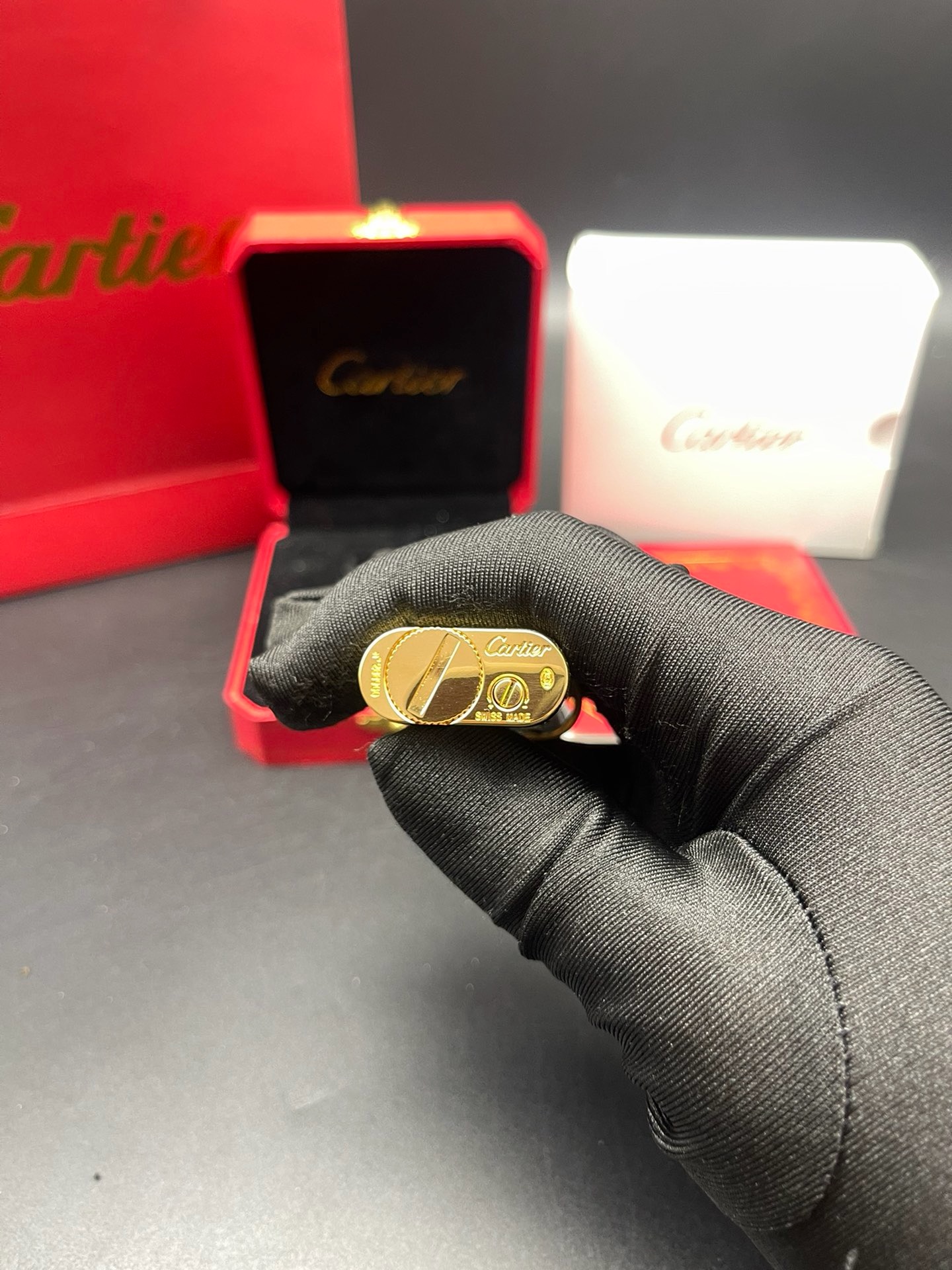 Cartier White Enamel Gold-Tone Classic Pattern Gas Lighter product image 5 thumbnail