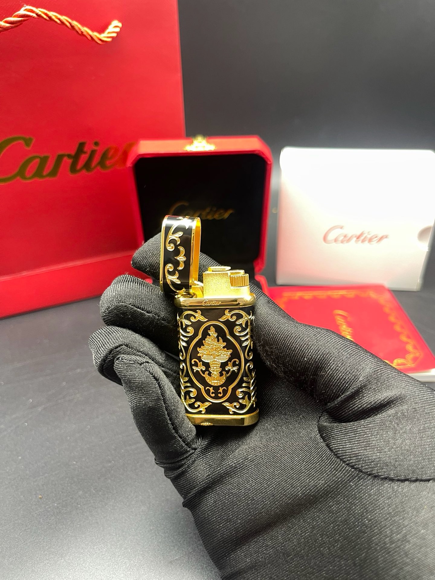 Cartier Black Enamel Gold-Tone Baroque Gas Lighter product image 2 thumbnail