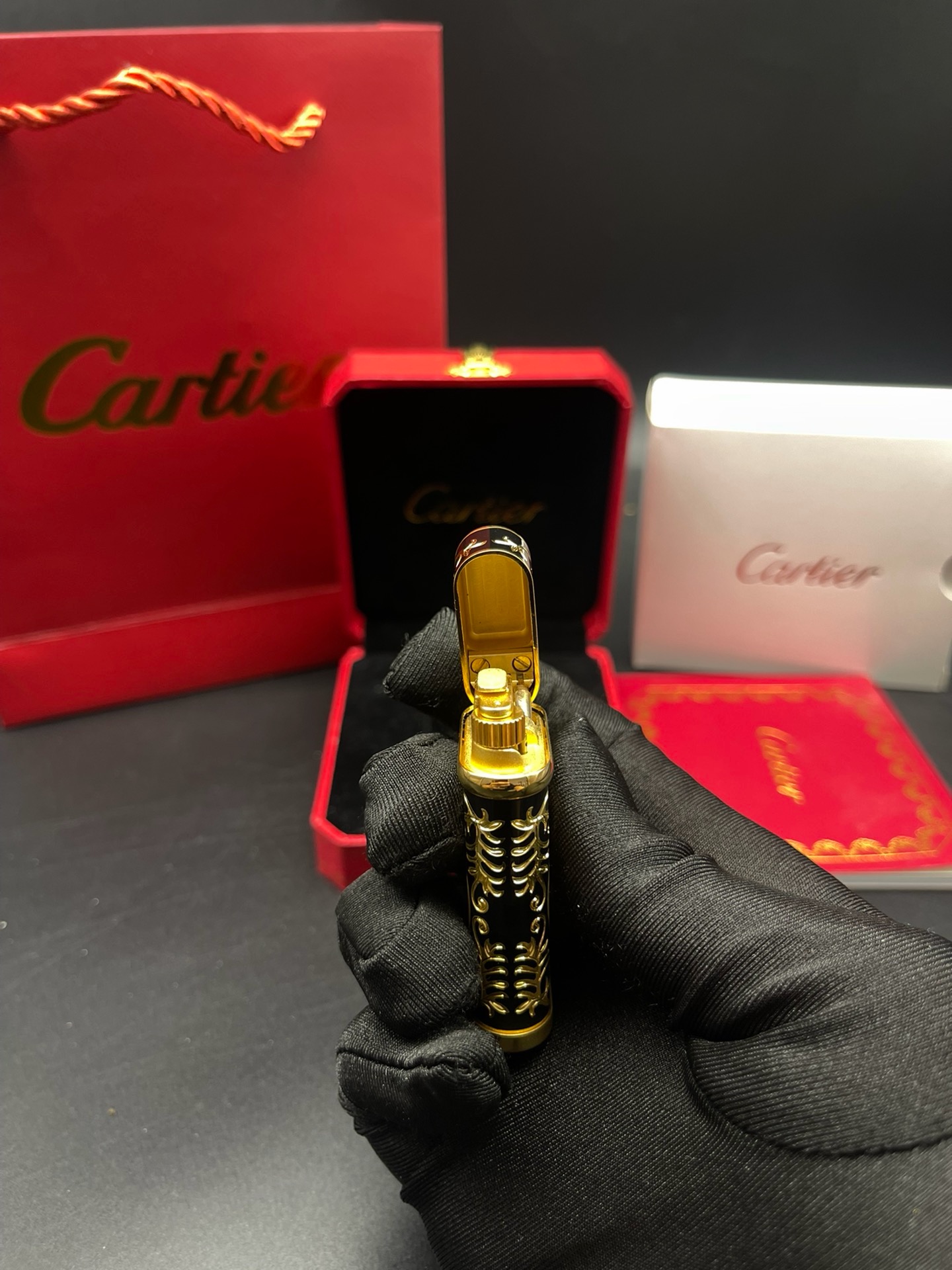 Cartier Black Enamel Gold-Tone Baroque Gas Lighter product image 4 thumbnail