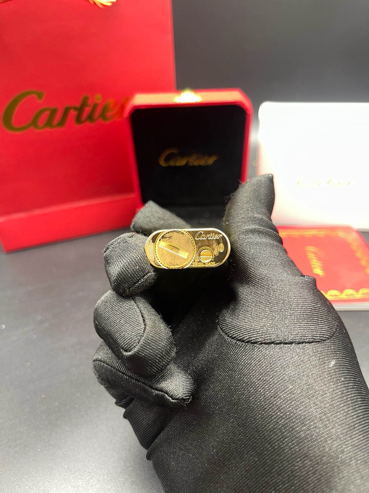 Cartier Black Enamel Gold-Tone Baroque Gas Lighter product image 5 thumbnail