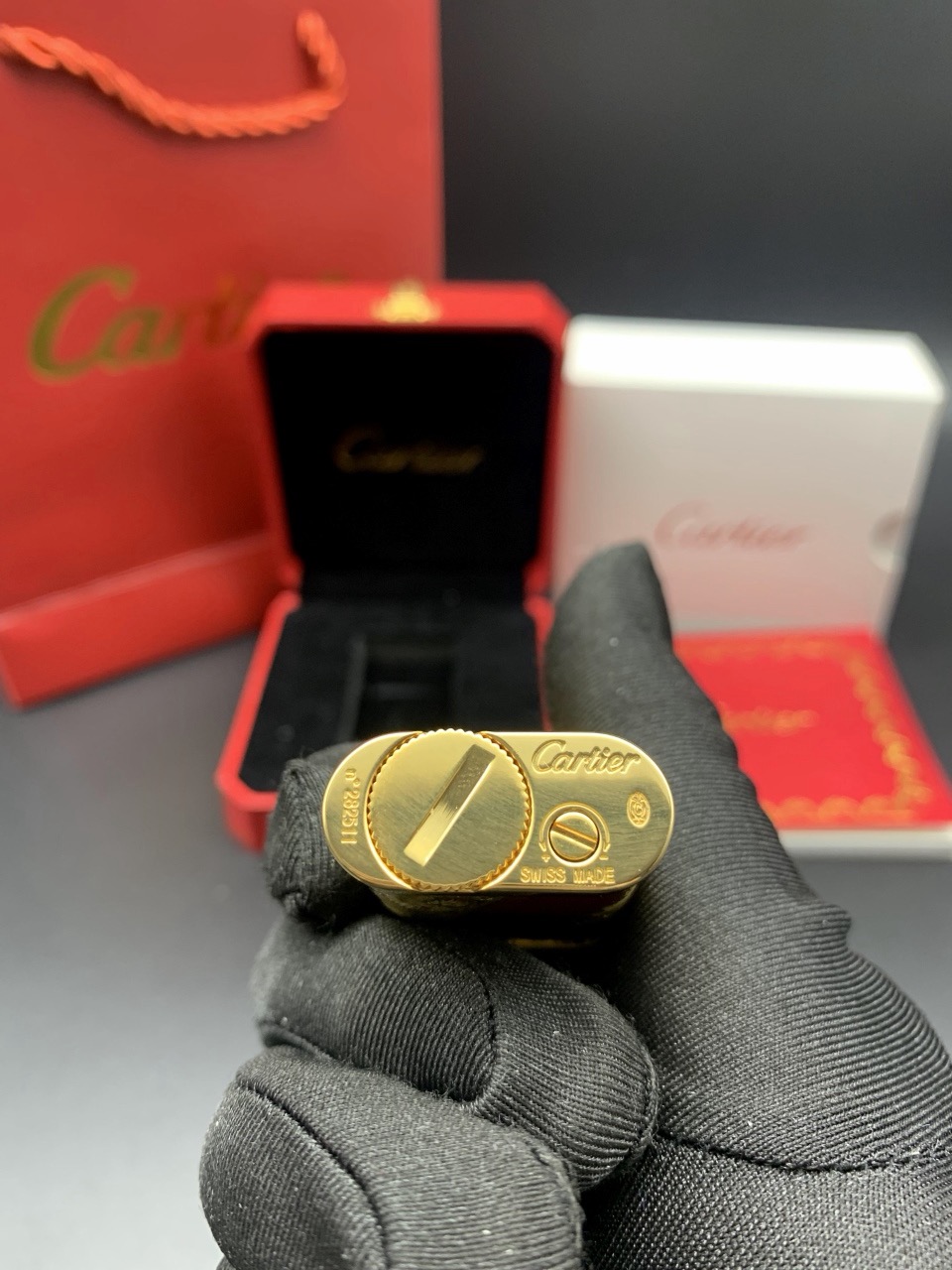 Cartier Red Agate-Style Enamel Gold-Tone Gas Lighter product image 5 thumbnail