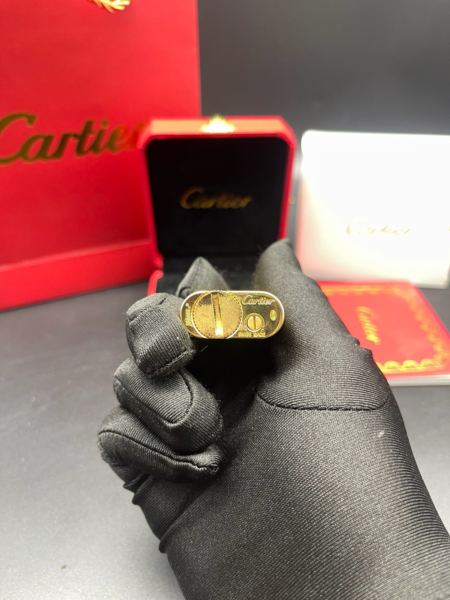 Cartier Black Enamel Spiral Pattern Gold-Tone Gas Lighter product image 5 thumbnail