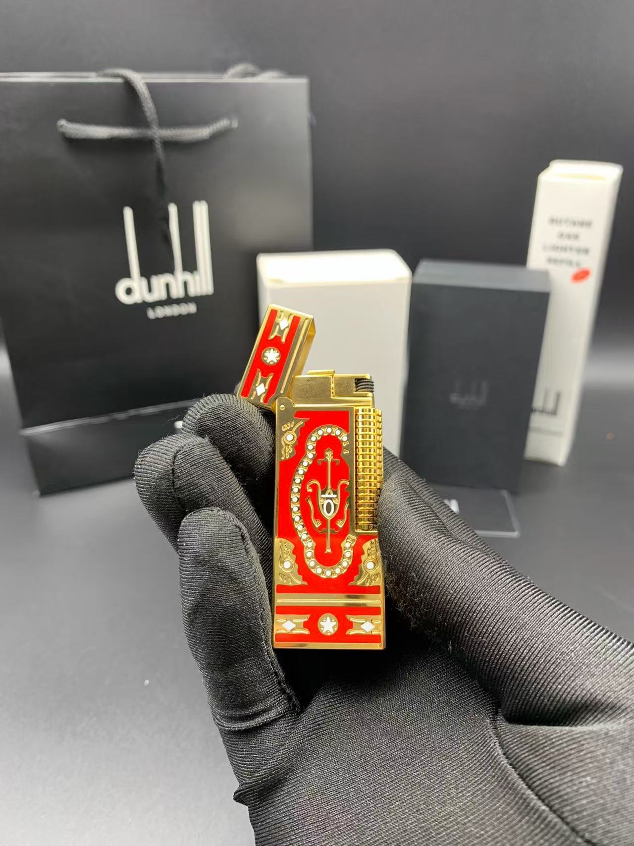 Dunhill Rollagas Red Enamel Gold-Tone Gas Lighter product image 2 thumbnail