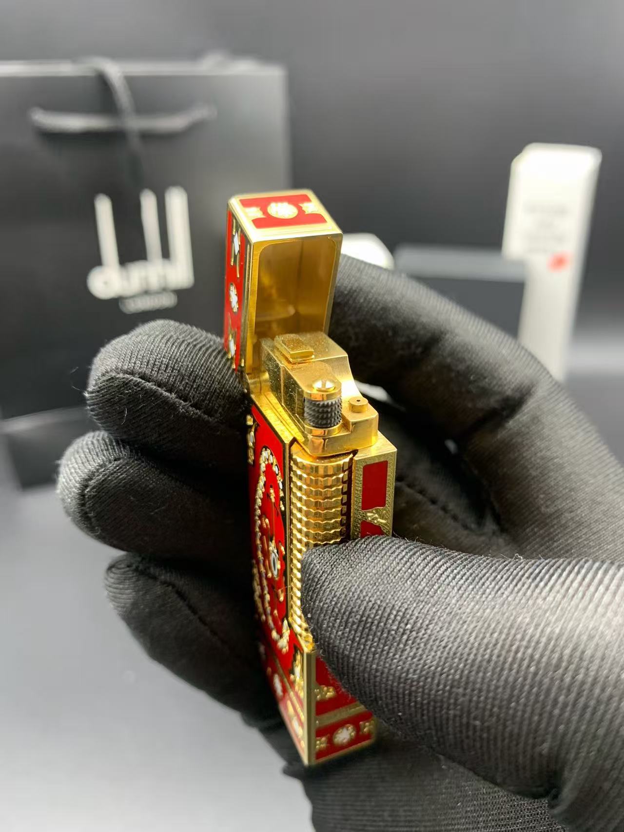 Dunhill Rollagas Red Enamel Gold-Tone Gas Lighter product image 4 thumbnail