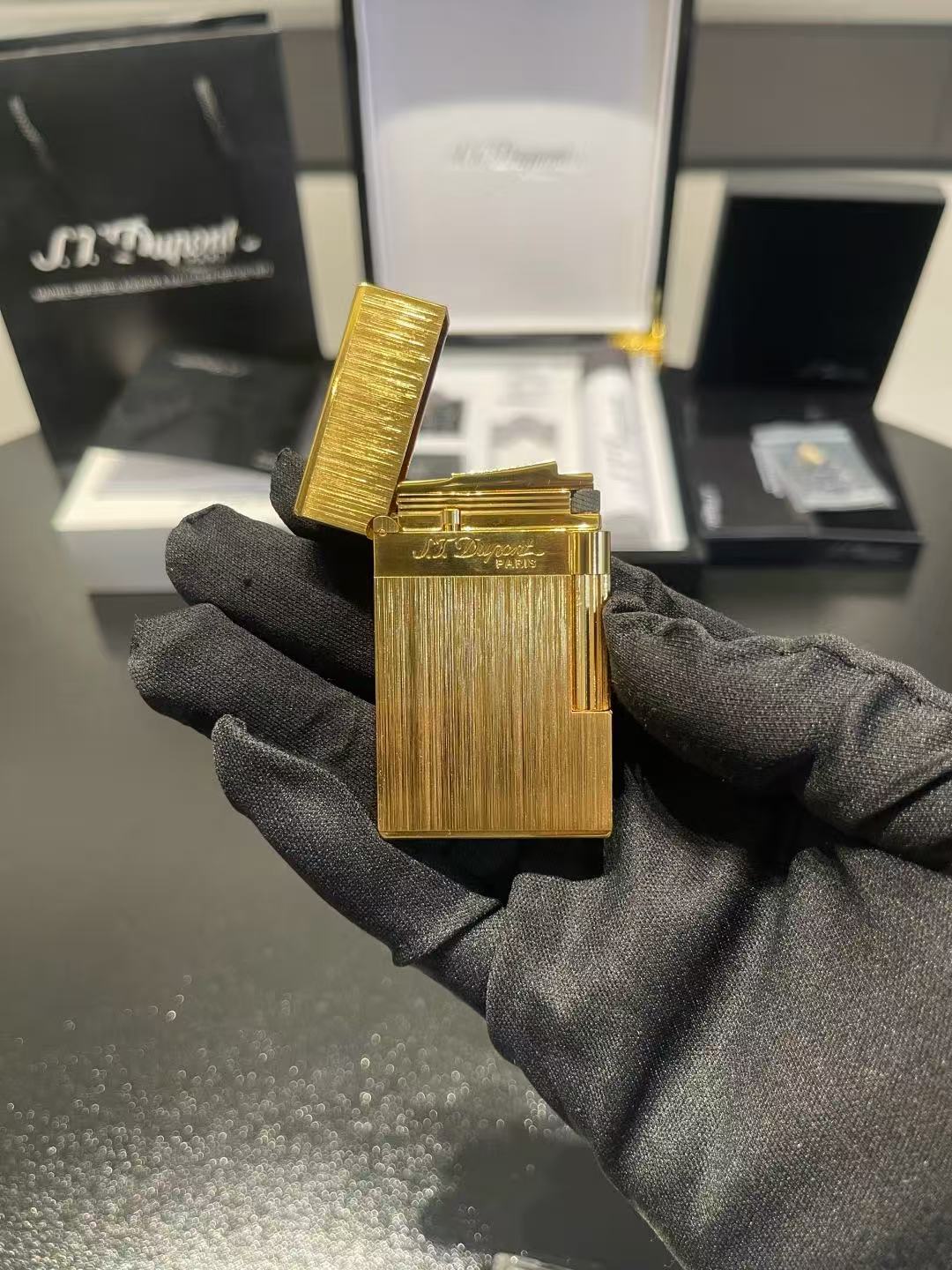 S.T. Dupont Ligne 2 Vertical-Brushed Gold-Tone Gas Lighter
