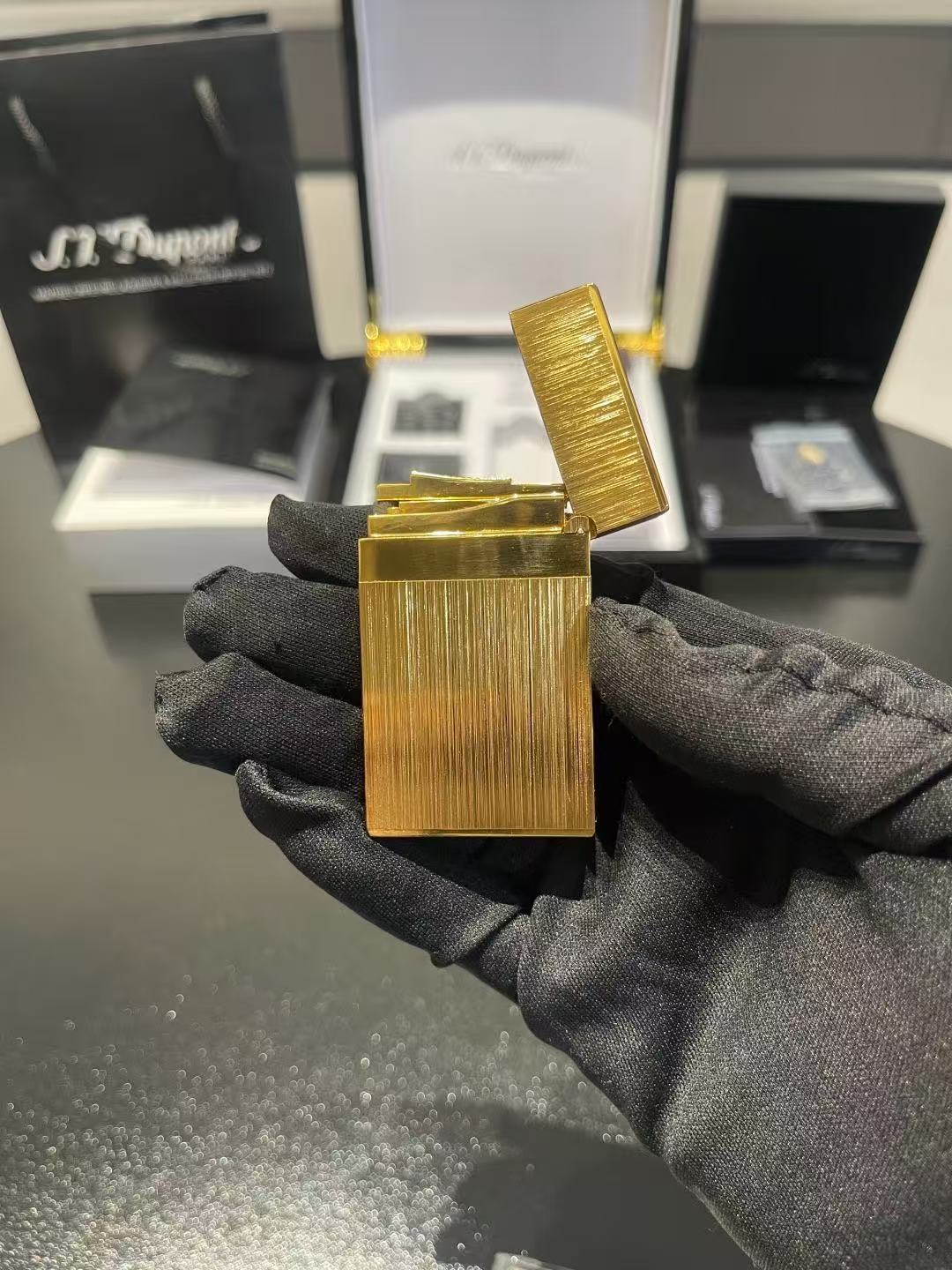 S.T. Dupont Ligne 2 Vertical-Brushed Gold-Tone Gas Lighter product image 3 thumbnail