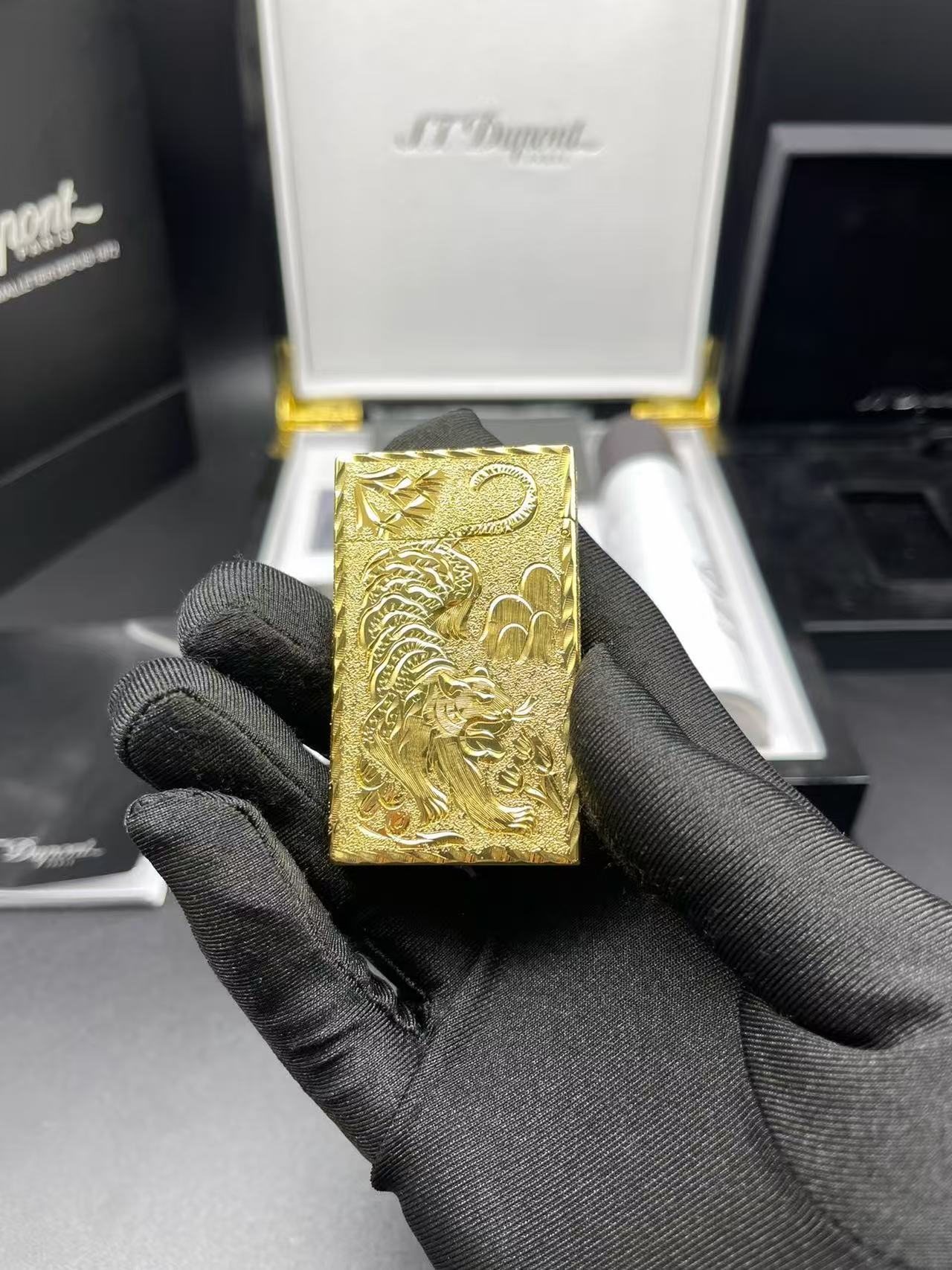 S.T. Dupont Ligne 2 Tiger Relief Gold-Tone Gas Lighter