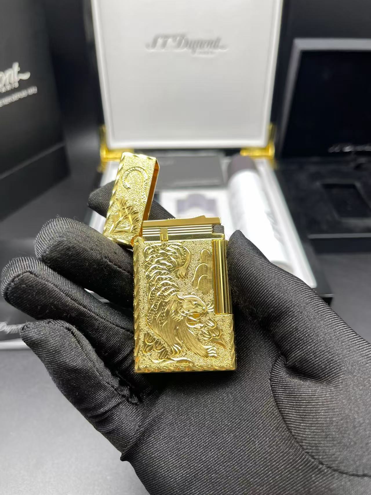 S.T. Dupont Ligne 2 Tiger Relief Gold-Tone Gas Lighter product image 2 thumbnail