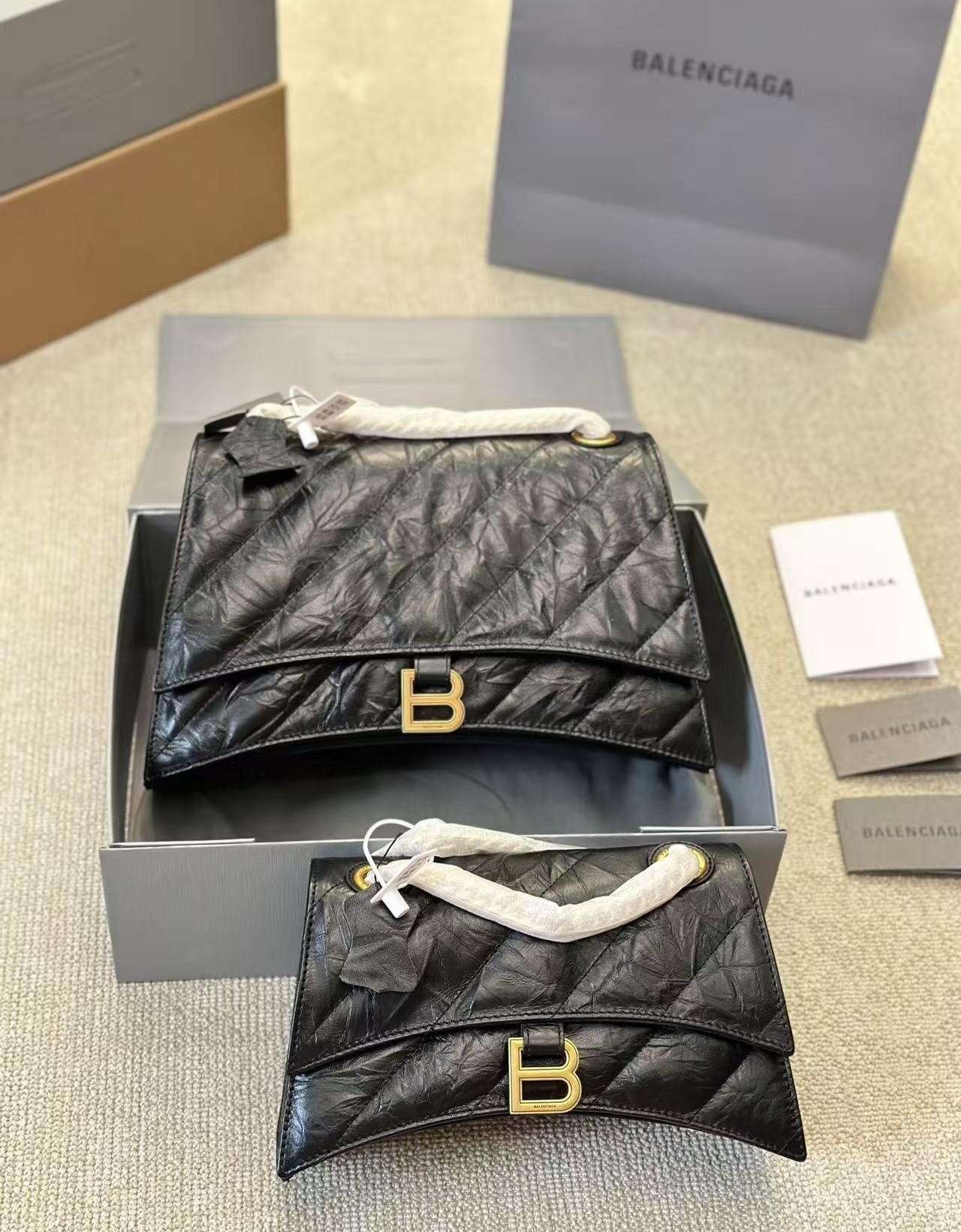 Balenciaga Crush-Style Quilted Calfskin Shoulder Bag – Large and Small Sizes