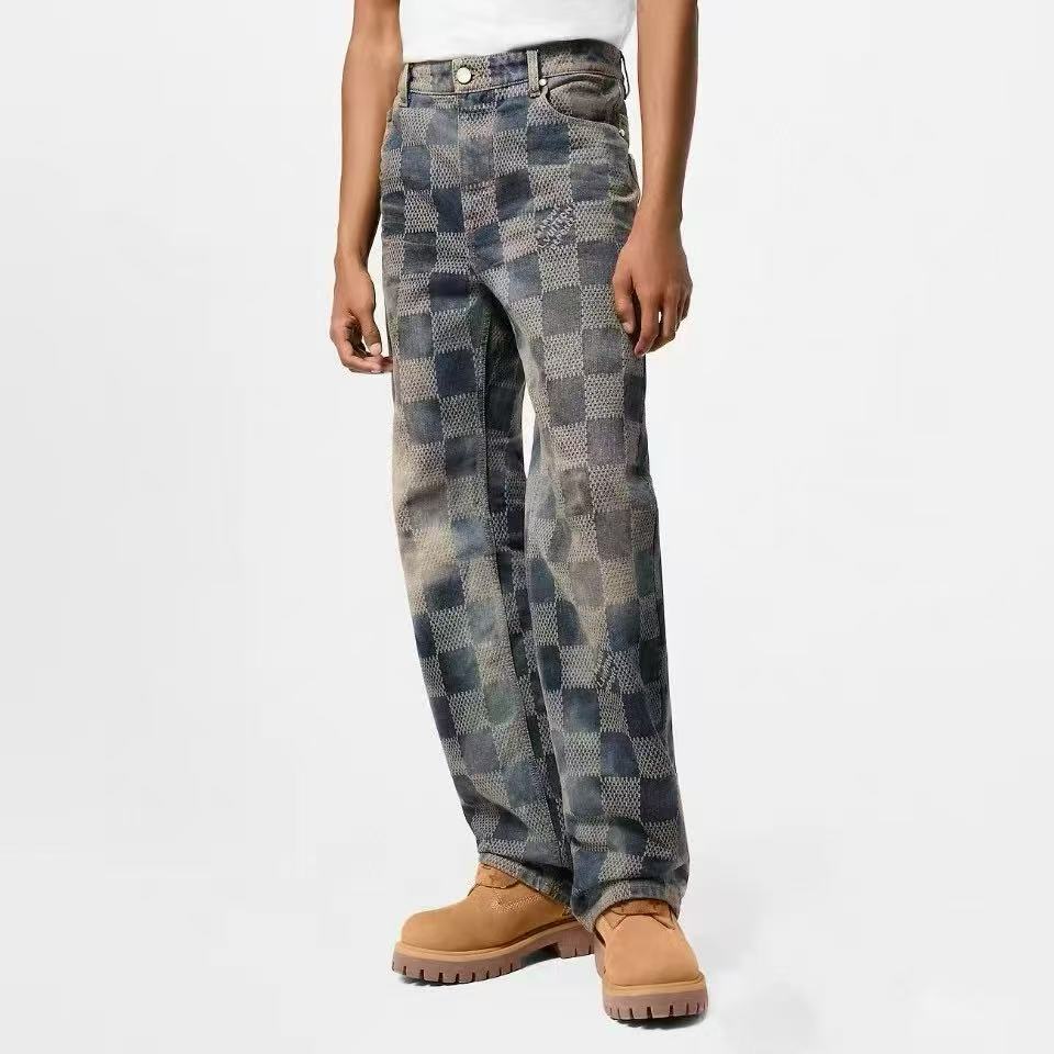 LOUIS VUITTON 3D Damier Washed Straight-Leg Jeans