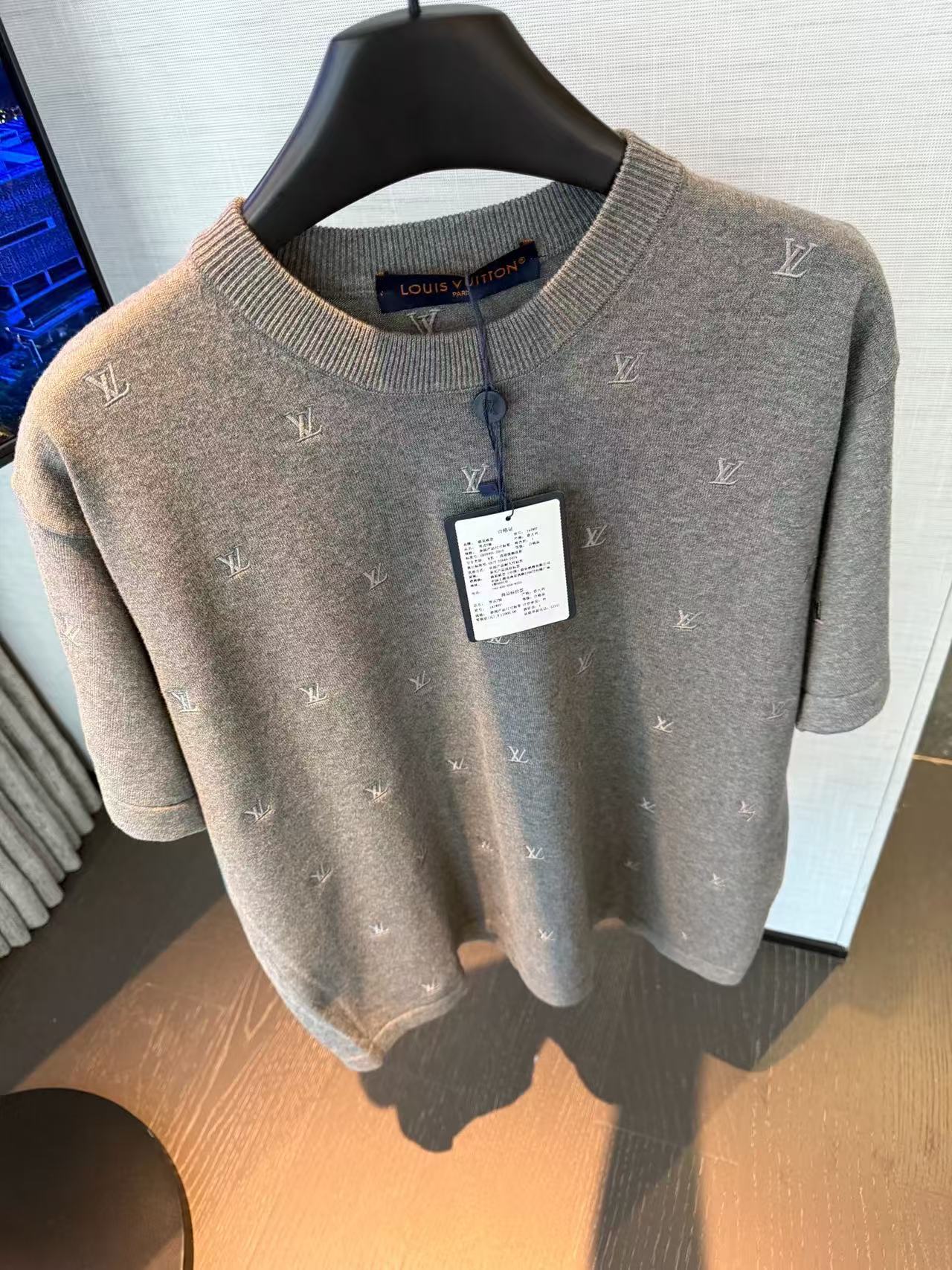 Louis Vuitton All-Over Tonal LV Embroidered Knit T-Shirt