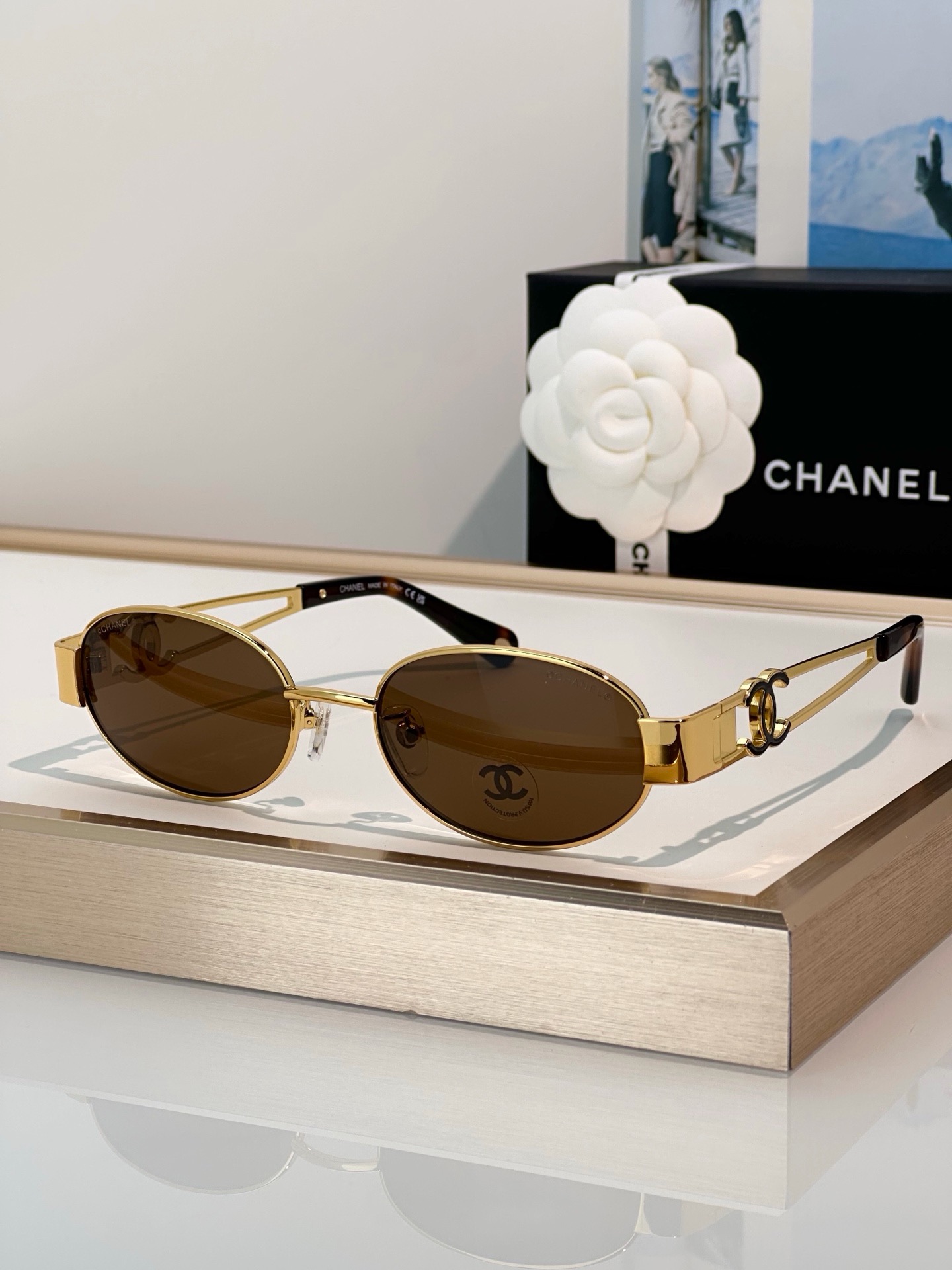 Chanel Oval Metal Double C Sunglasses
