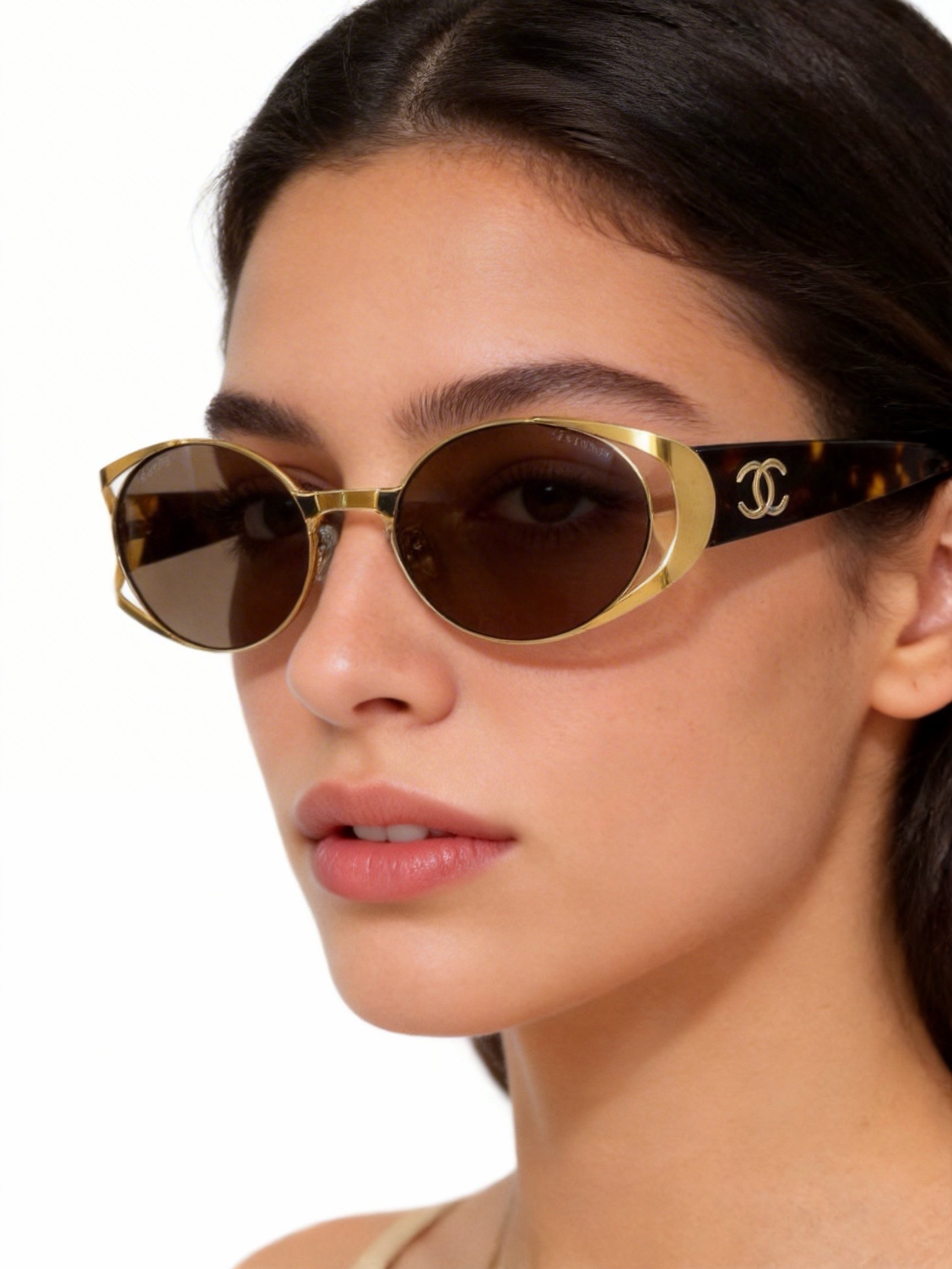 Chanel Double-Layer Openwork Oval Sunglasses