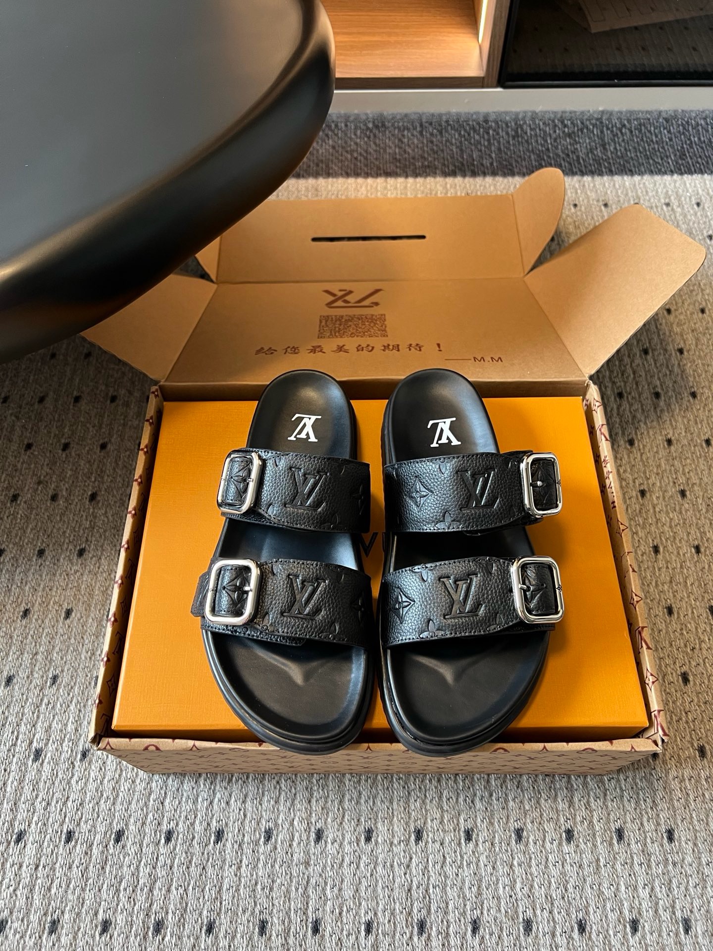 Louis Vuitton Miami Monogram Embossed Double-Buckle Leather Slides