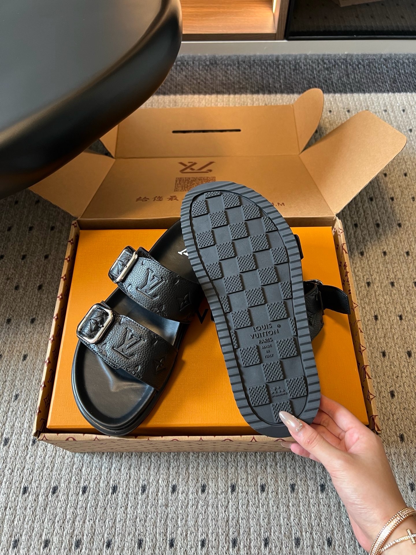 Louis Vuitton Miami Monogram Embossed Double-Buckle Leather Slides product image 2 thumbnail